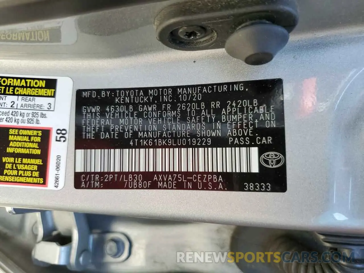 12 Фотография поврежденного автомобиля 4T1K61BK9LU019229 TOYOTA CAMRY 2020