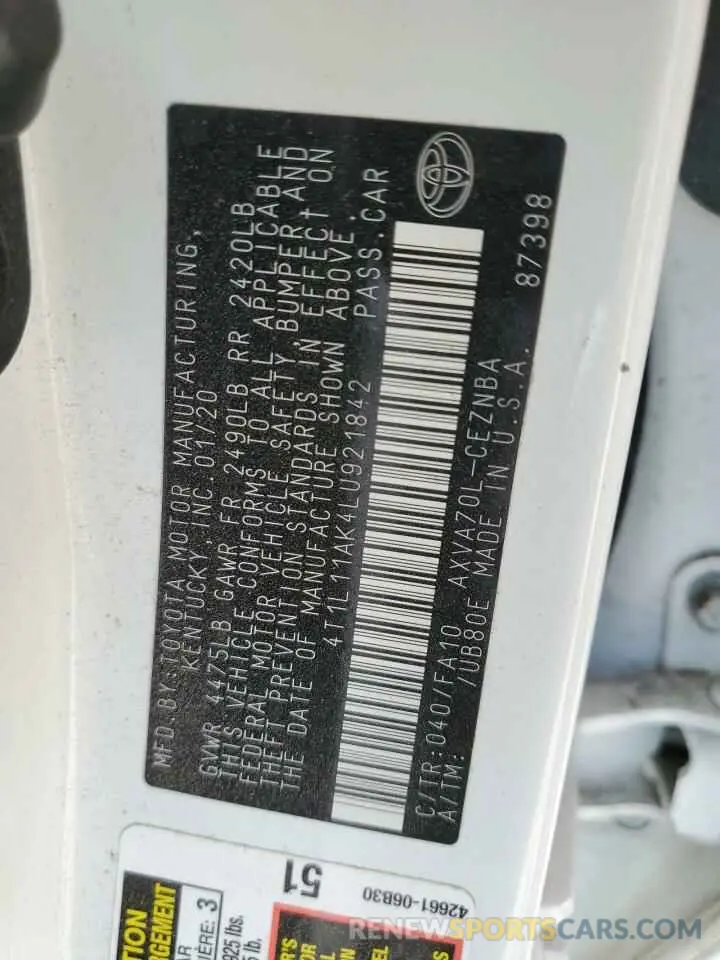 12 Фотография поврежденного автомобиля 4T1L11AK4LU921842 TOYOTA CAMRY 2020