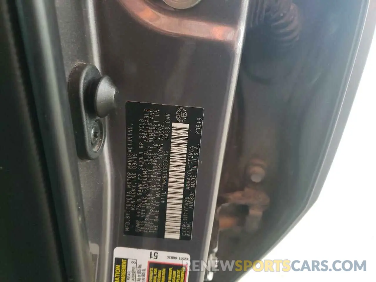 10 Фотография поврежденного автомобиля 4T1L11AK8LU863413 TOYOTA CAMRY 2020