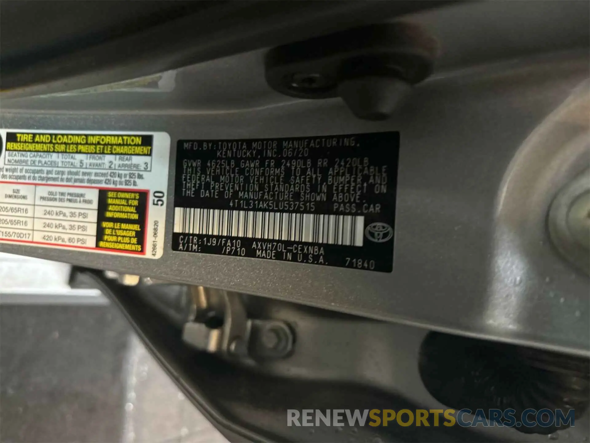 21 Photograph of a damaged car 4T1L31AK5LU537515 TOYOTA CAMRY 2020