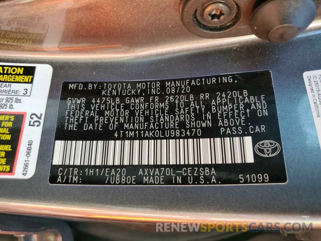 10 Photograph of a damaged car 4T1M11AK0LU983470 TOYOTA CAMRY 2020