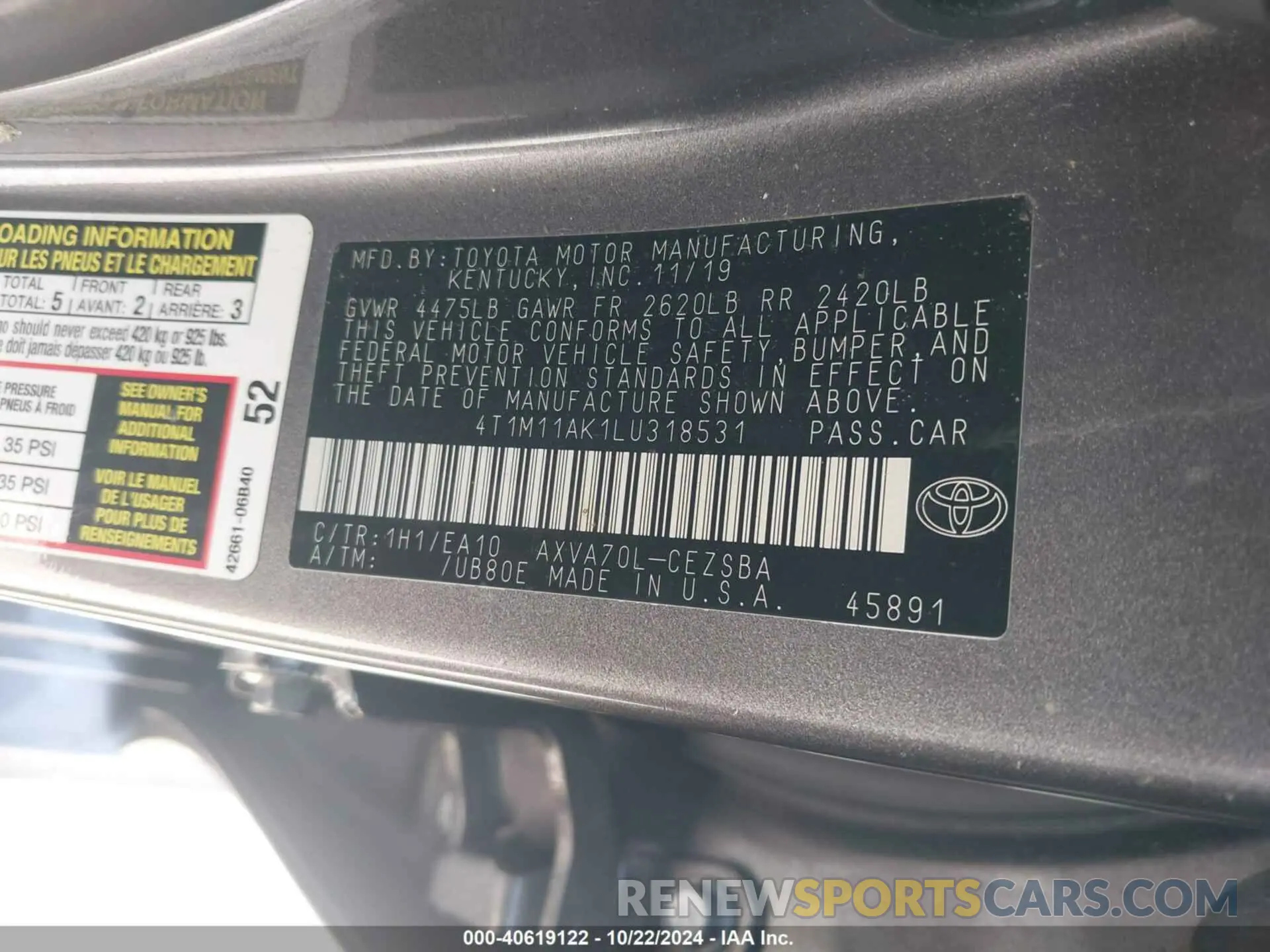 9 Фотография поврежденного автомобиля 4T1M11AK1LU318531 TOYOTA CAMRY 2020