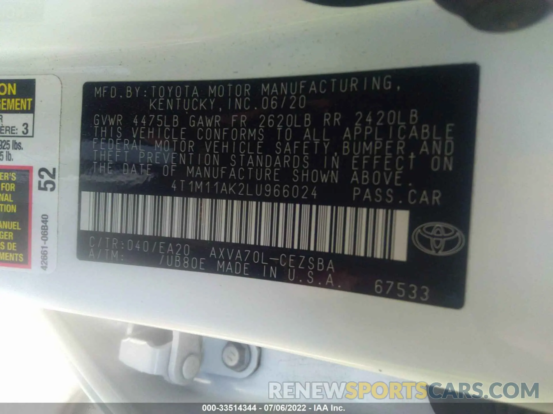 9 Photograph of a damaged car 4T1M11AK2LU966024 TOYOTA CAMRY 2020