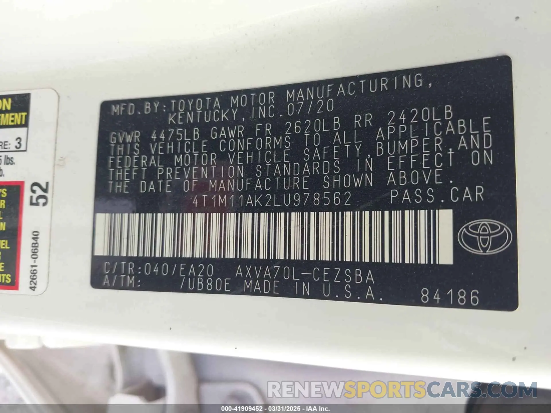9 Фотография поврежденного автомобиля 4T1M11AK2LU978562 TOYOTA CAMRY 2020