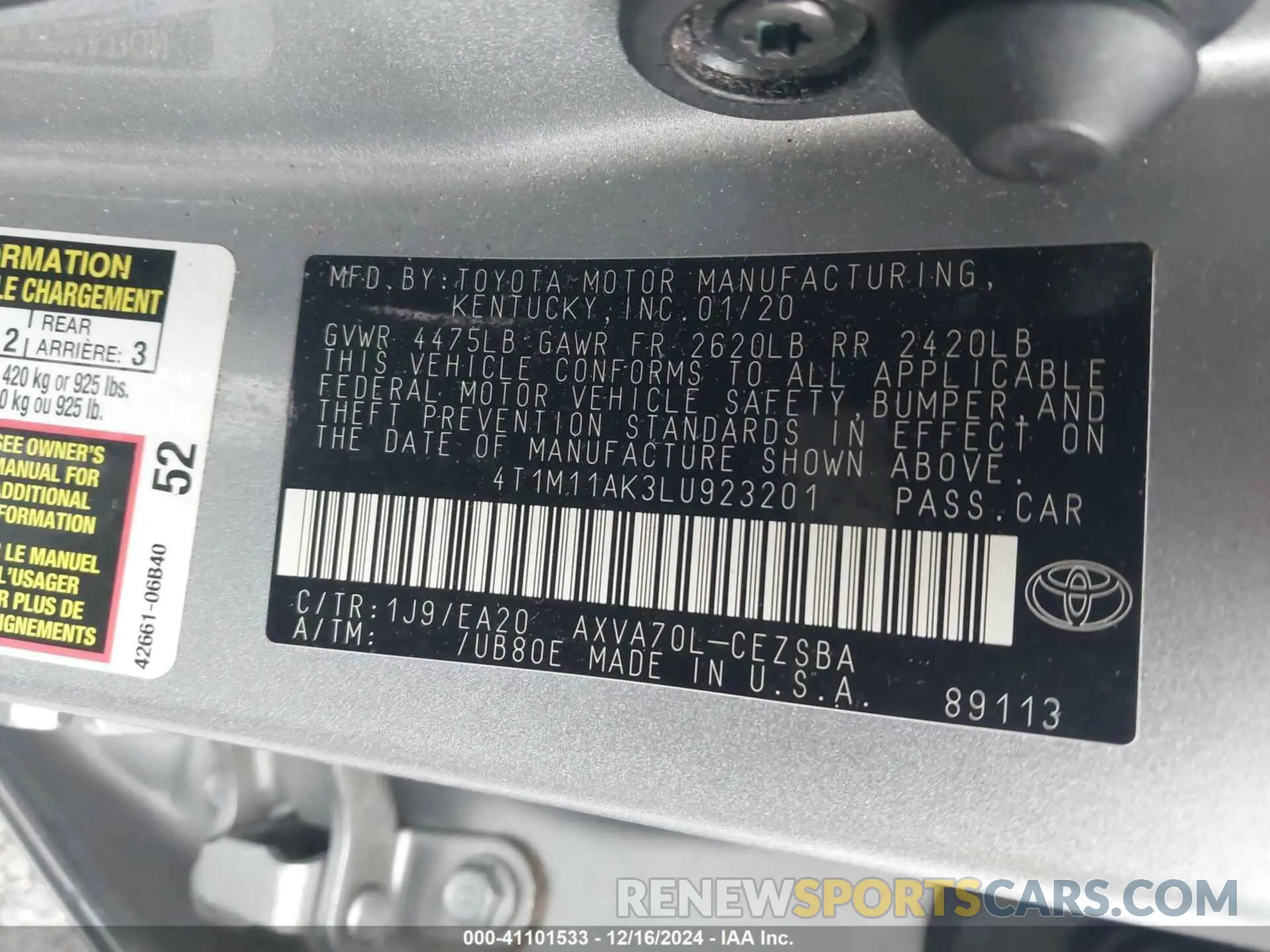 9 Фотография поврежденного автомобиля 4T1M11AK3LU923201 TOYOTA CAMRY 2020