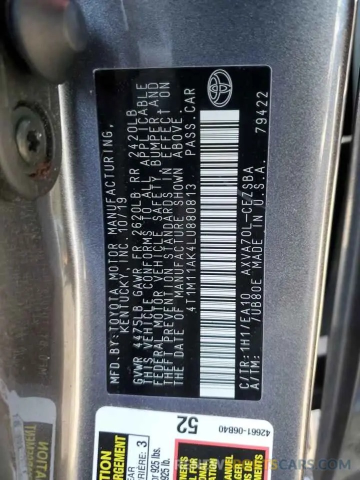12 Photograph of a damaged car 4T1M11AK4LU880813 TOYOTA CAMRY 2020