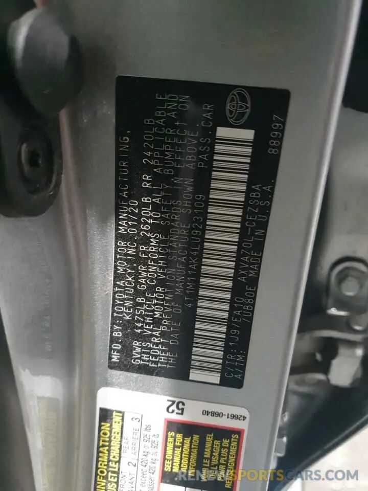 13 Фотография поврежденного автомобиля 4T1M11AK4LU923109 TOYOTA CAMRY 2020