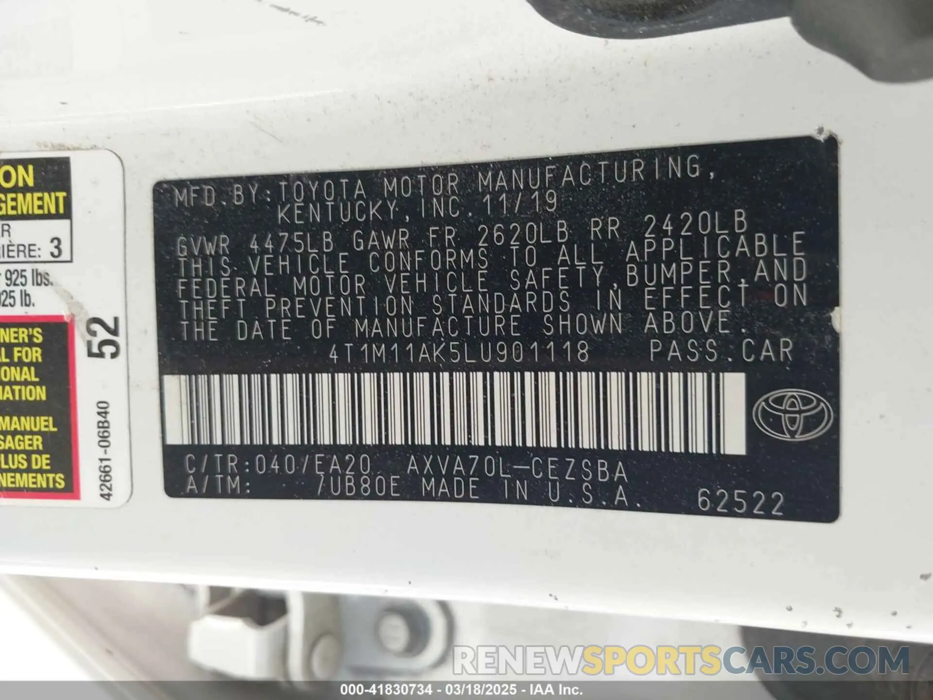 9 Photograph of a damaged car 4T1M11AK5LU901118 TOYOTA CAMRY 2020