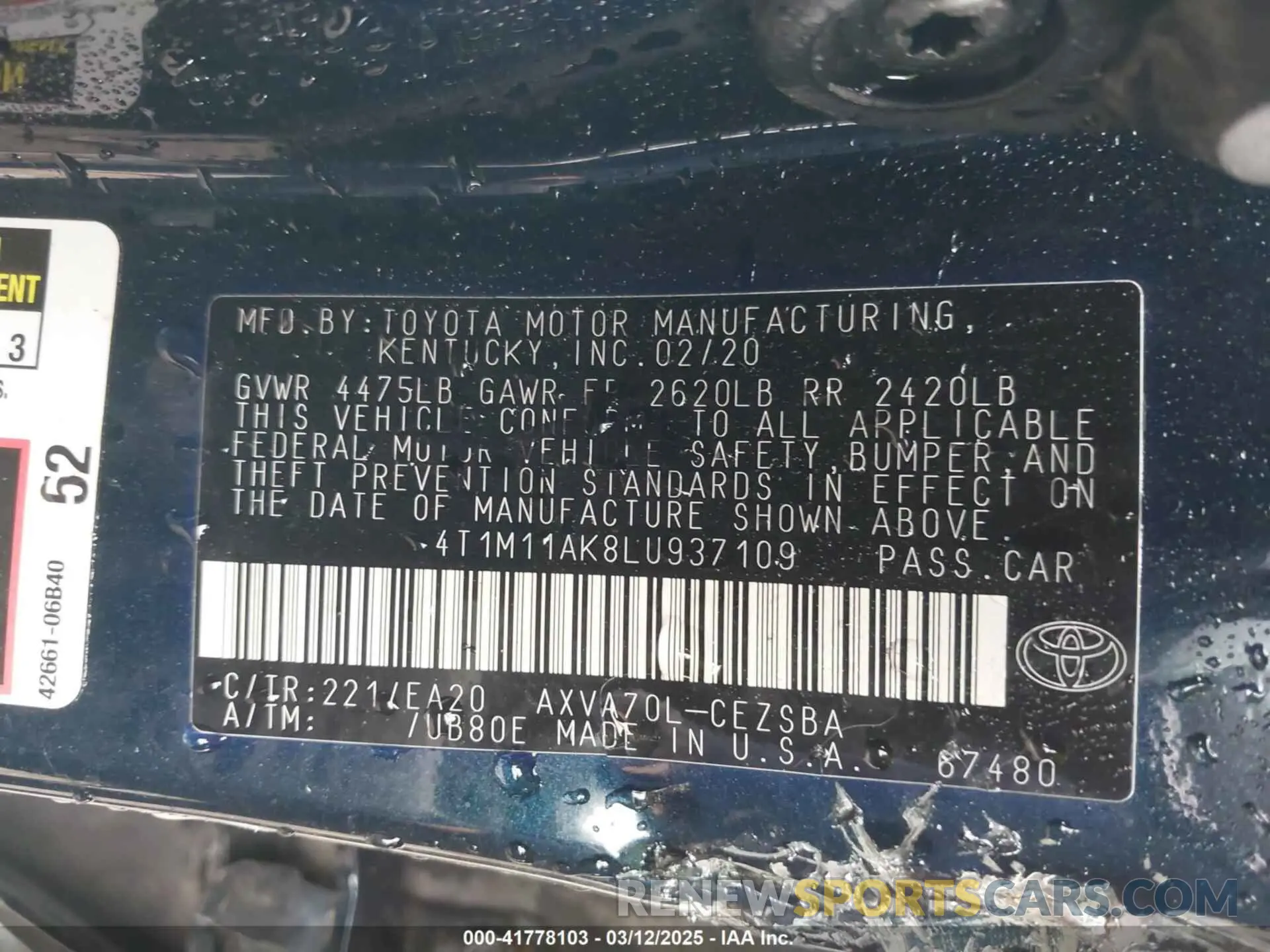 9 Photograph of a damaged car 4T1M11AK8LU937109 TOYOTA CAMRY 2020