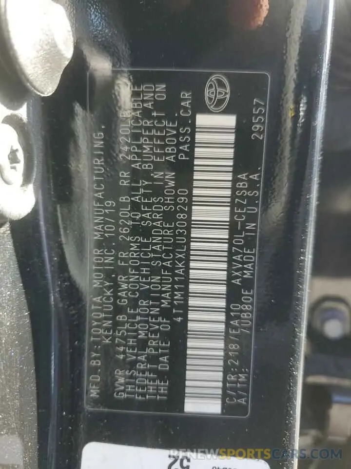13 Photograph of a damaged car 4T1M11AKXLU308290 TOYOTA CAMRY 2020