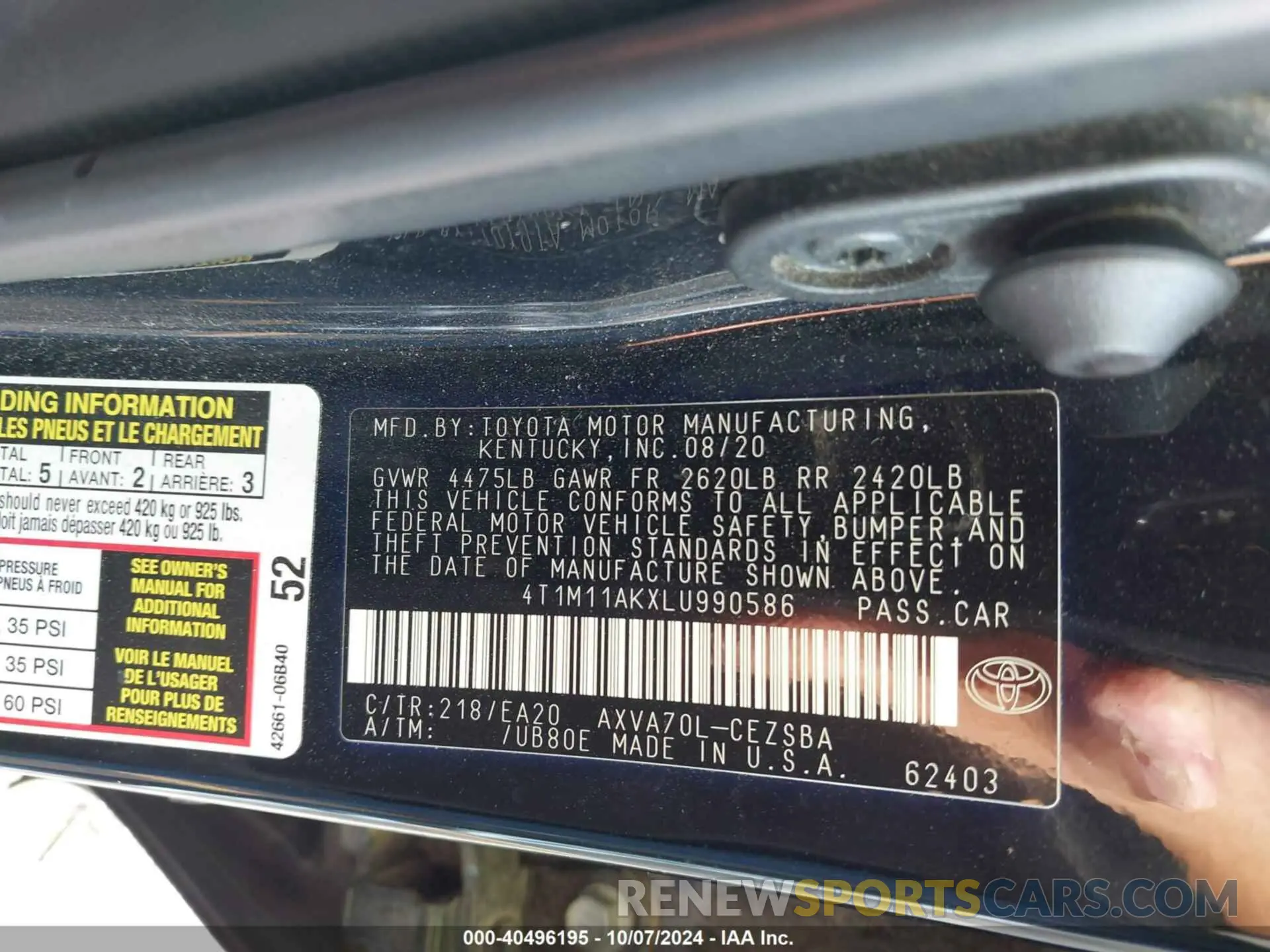 9 Photograph of a damaged car 4T1M11AKXLU990586 TOYOTA CAMRY 2020