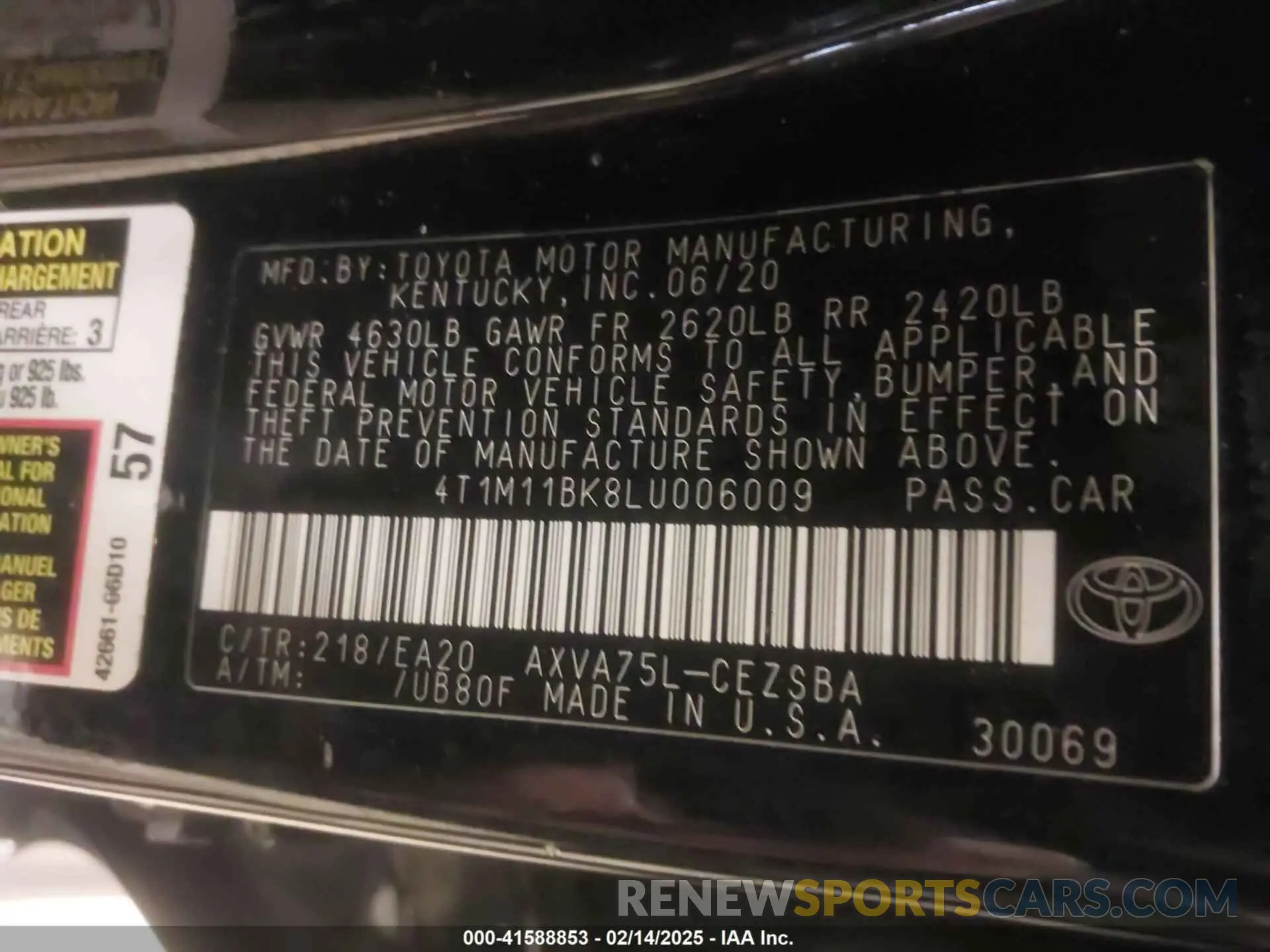 9 Фотография поврежденного автомобиля 4T1M11BK8LU006009 TOYOTA CAMRY 2020