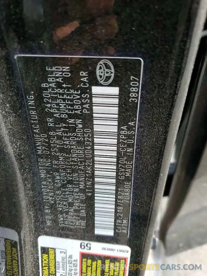 12 Photograph of a damaged car 4T1NZ1AK2LU043250 TOYOTA CAMRY 2020