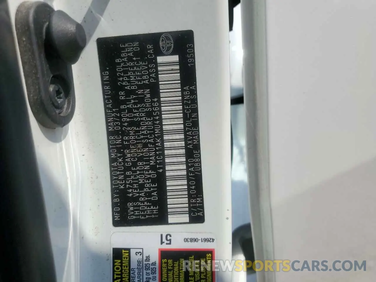 13 Фотография поврежденного автомобиля 4T1C11AK1MU445664 TOYOTA CAMRY 2021