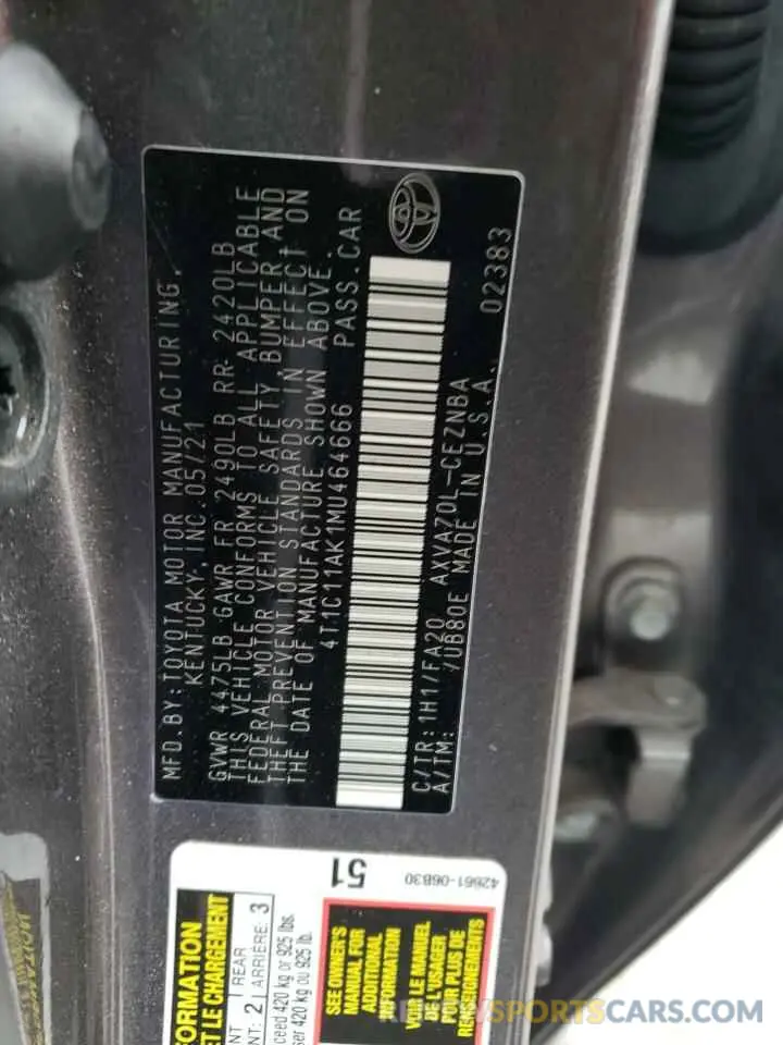 12 Фотография поврежденного автомобиля 4T1C11AK1MU464666 TOYOTA CAMRY 2021