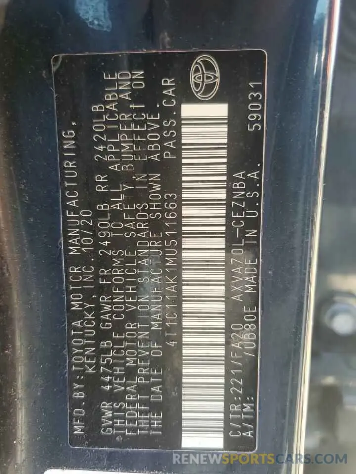 12 Фотография поврежденного автомобиля 4T1C11AK1MU511663 TOYOTA CAMRY 2021