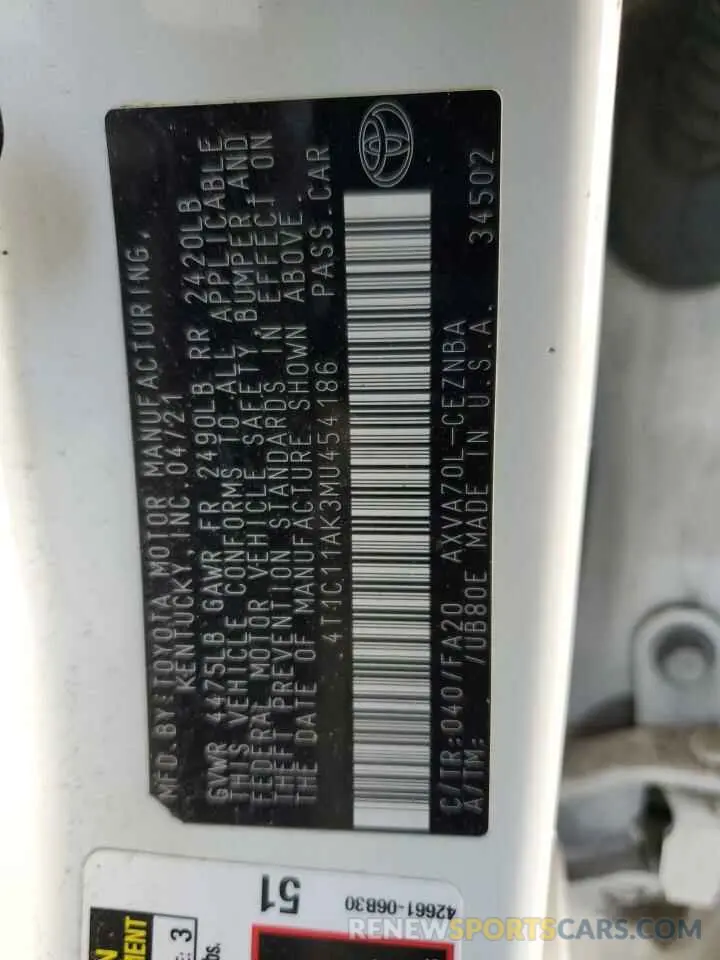 12 Фотография поврежденного автомобиля 4T1C11AK3MU454186 TOYOTA CAMRY 2021