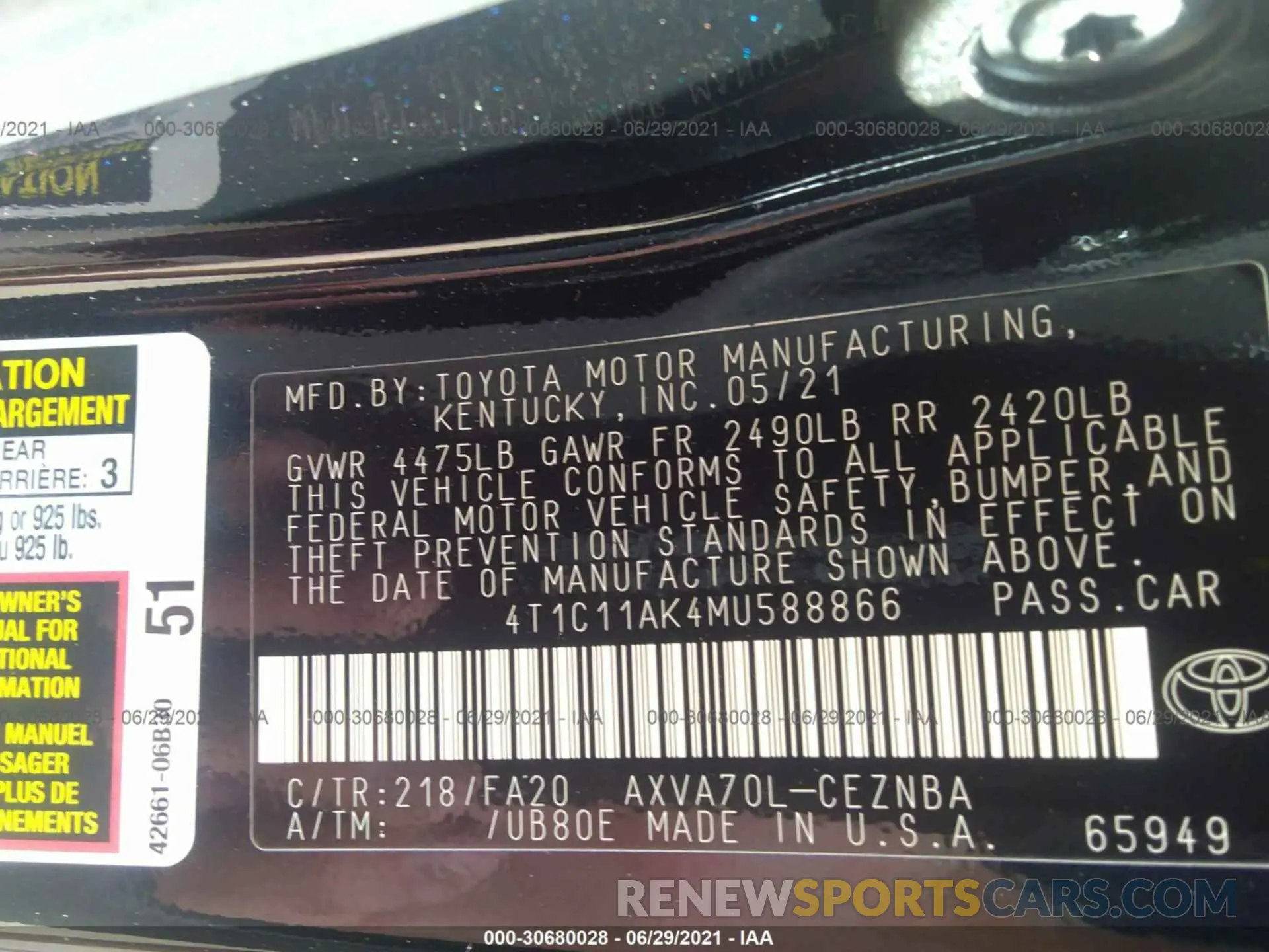9 Photograph of a damaged car 4T1C11AK4MU588866 TOYOTA CAMRY 2021