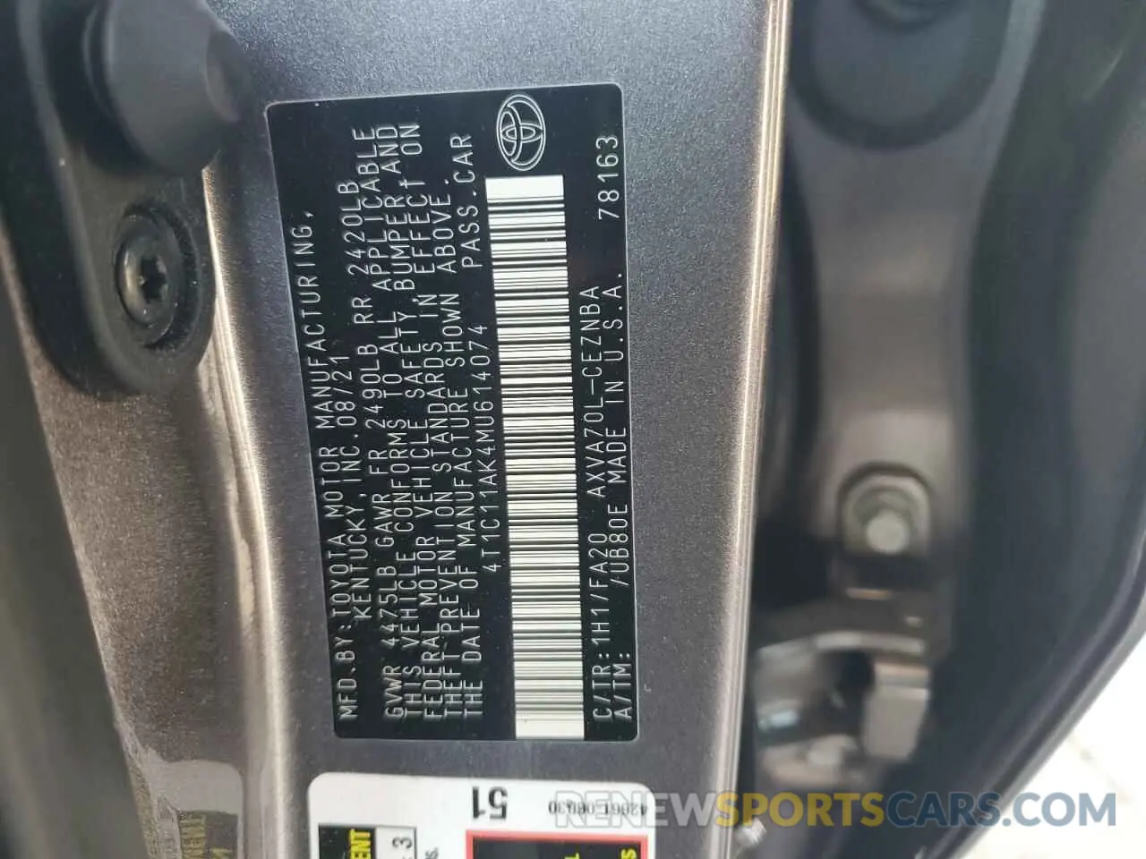 12 Фотография поврежденного автомобиля 4T1C11AK4MU614074 TOYOTA CAMRY 2021