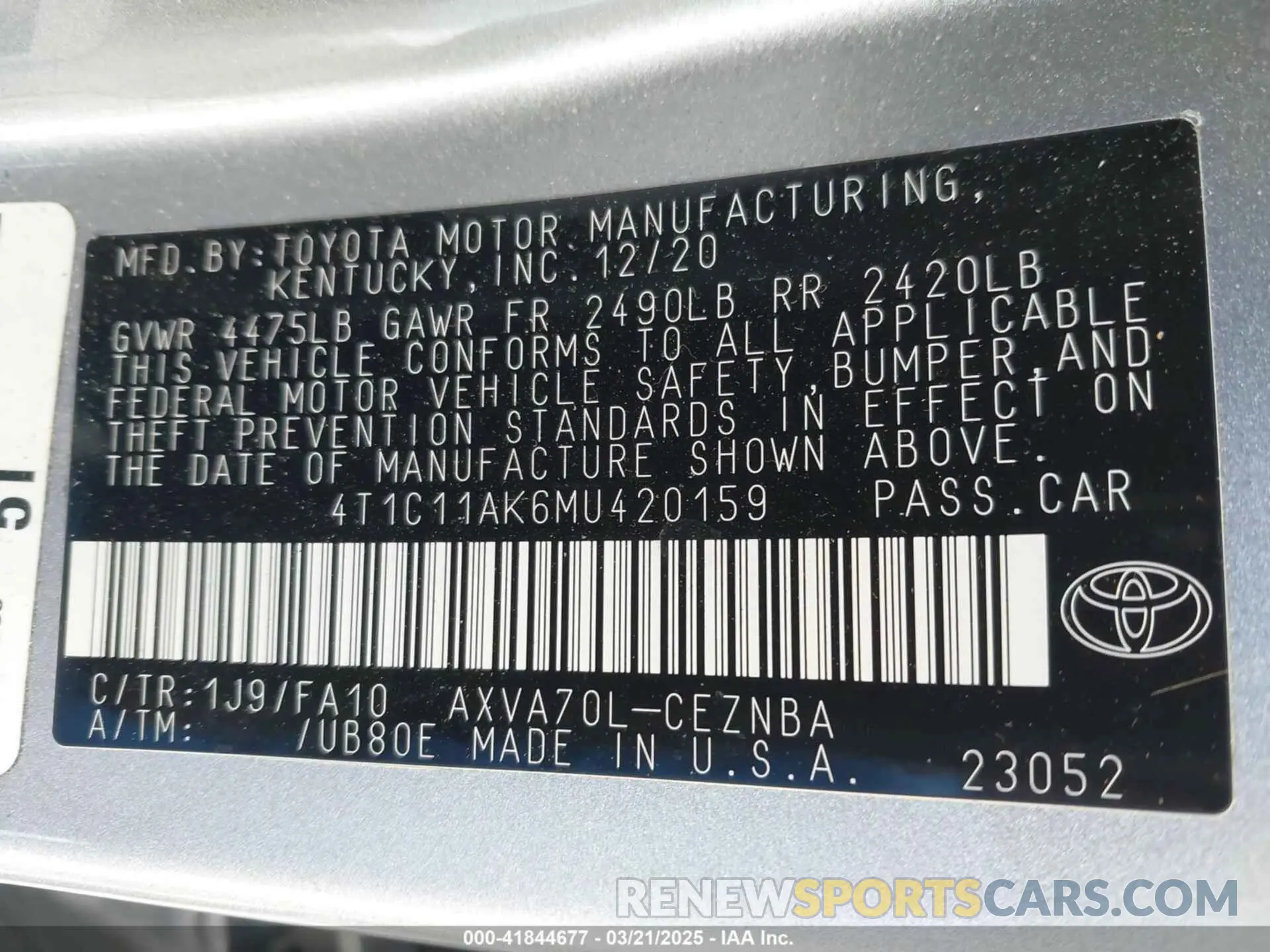 9 Photograph of a damaged car 4T1C11AK6MU420159 TOYOTA CAMRY 2021