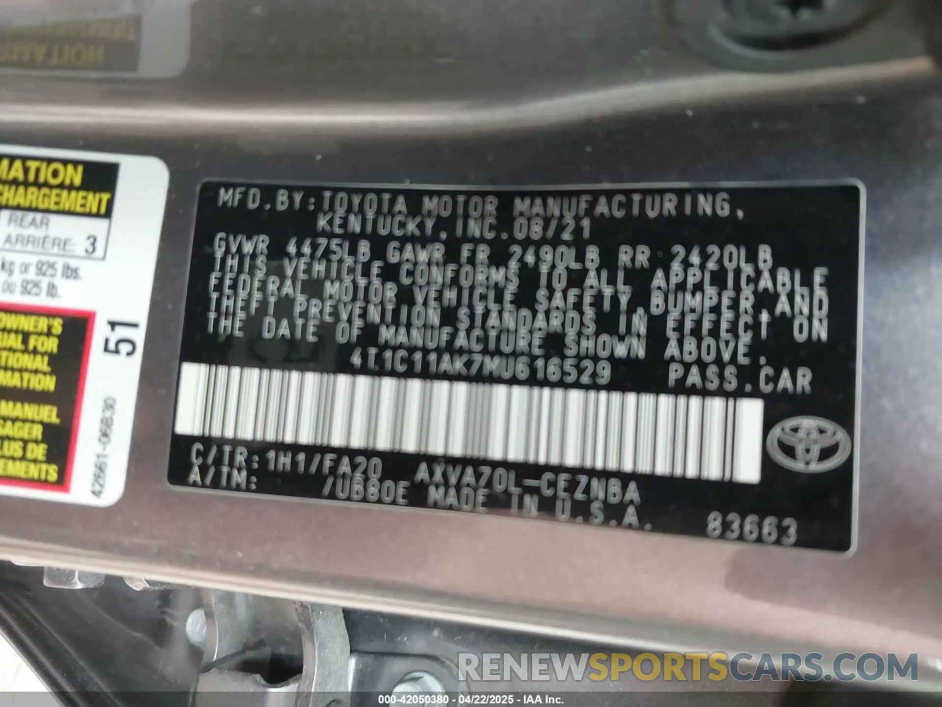 9 Photograph of a damaged car 4T1C11AK7MU616529 TOYOTA CAMRY 2021