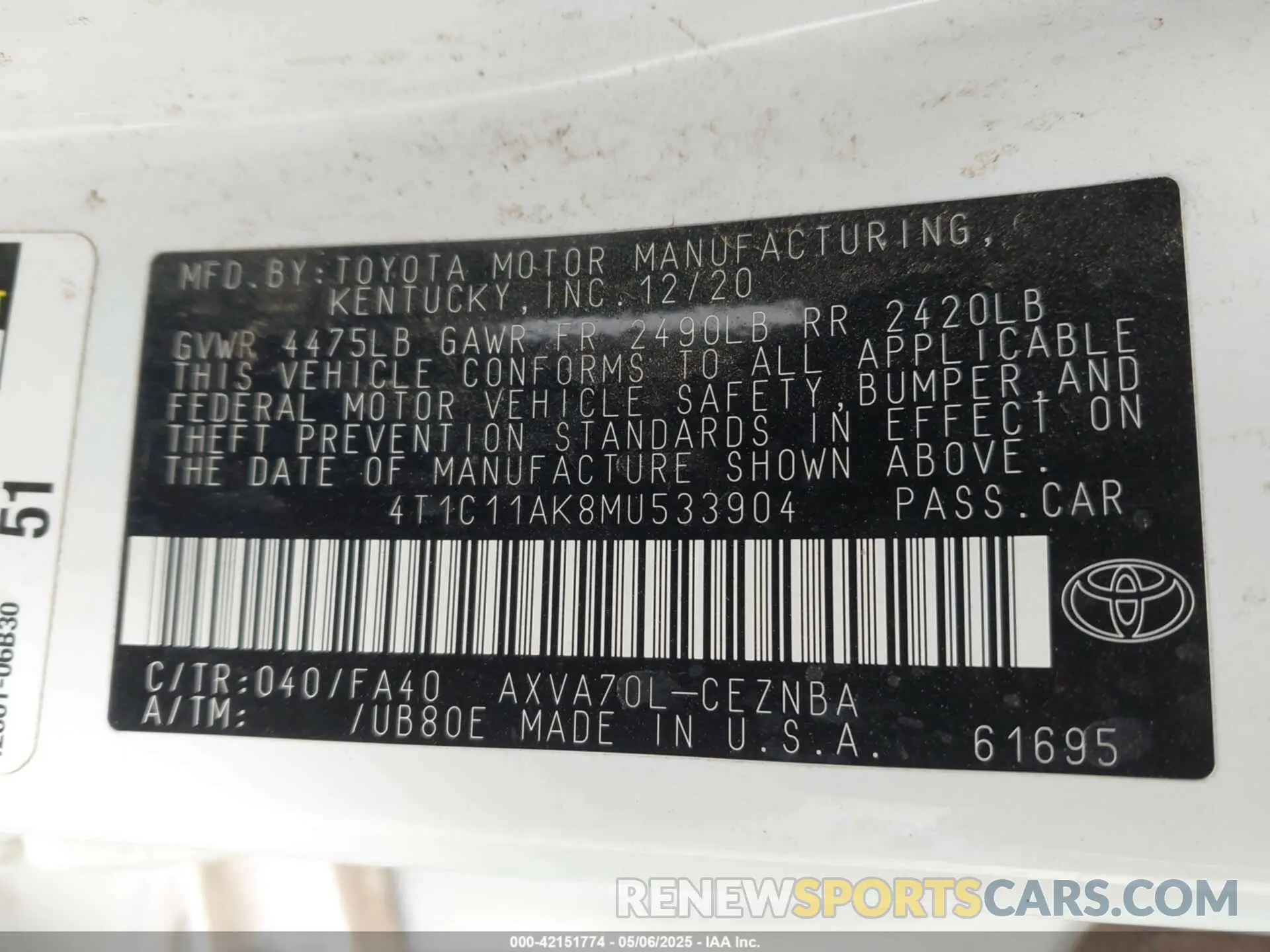 9 Photograph of a damaged car 4T1C11AK8MU533904 TOYOTA CAMRY 2021