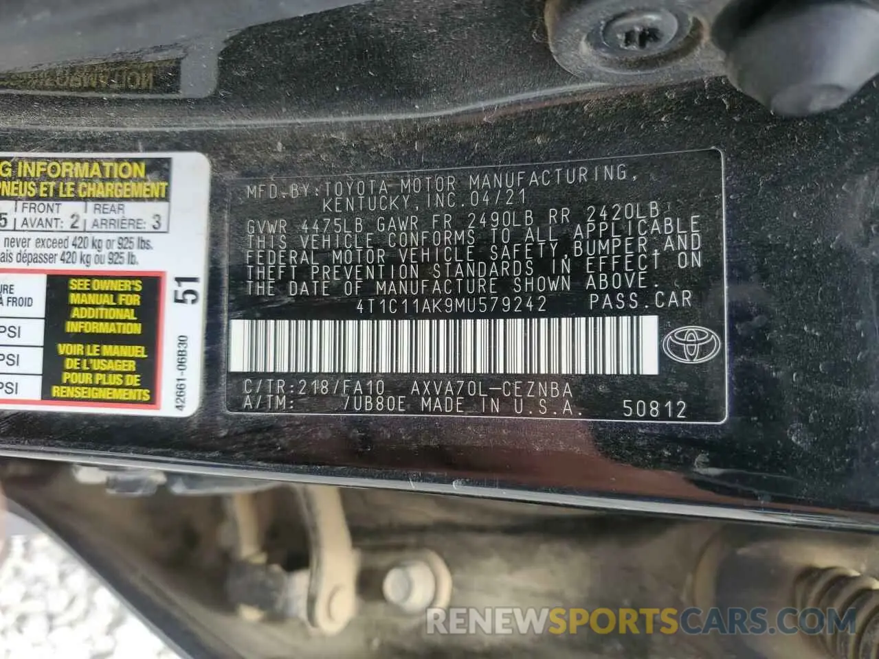 12 Photograph of a damaged car 4T1C11AK9MU579242 TOYOTA CAMRY 2021