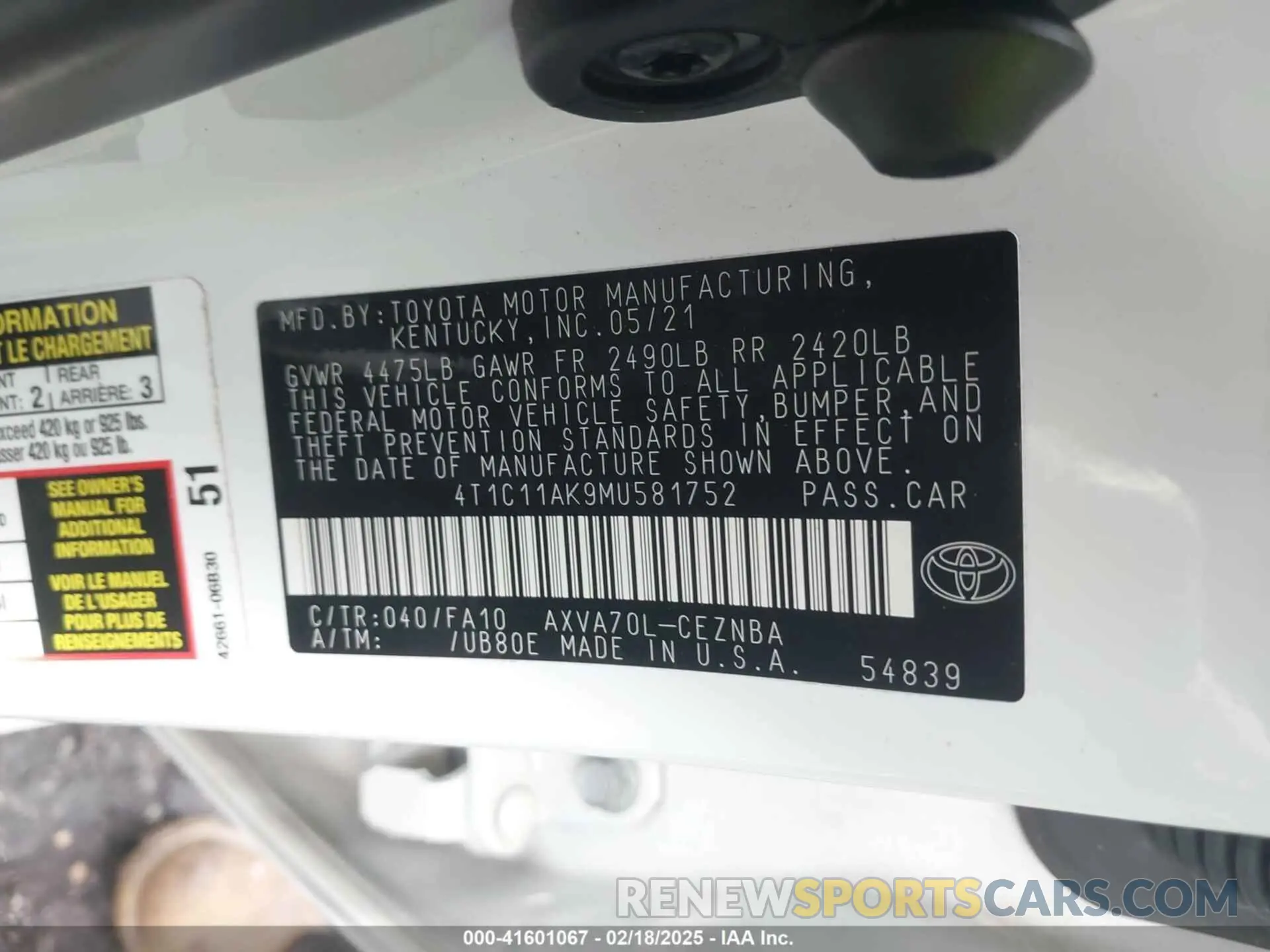 9 Photograph of a damaged car 4T1C11AK9MU581752 TOYOTA CAMRY 2021