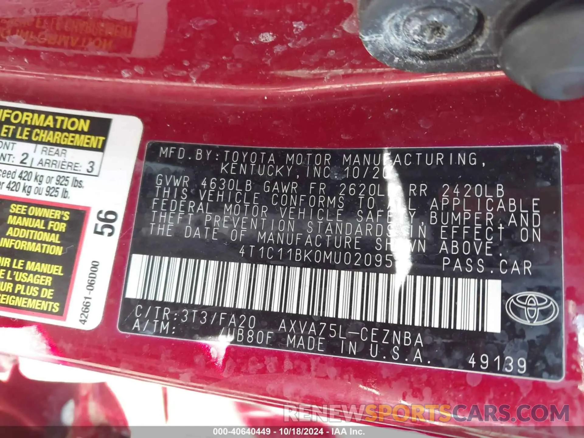 9 Photograph of a damaged car 4T1C11BK0MU020953 TOYOTA CAMRY 2021
