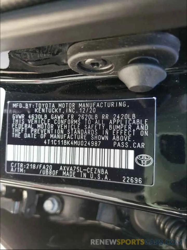 10 Photograph of a damaged car 4T1C11BK4MU024987 TOYOTA CAMRY 2021