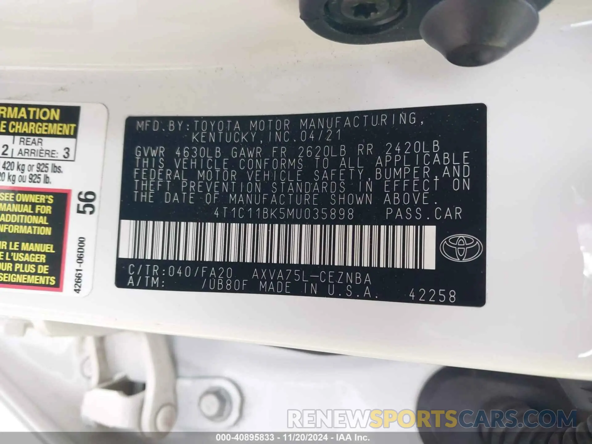 9 Photograph of a damaged car 4T1C11BK5MU035898 TOYOTA CAMRY 2021