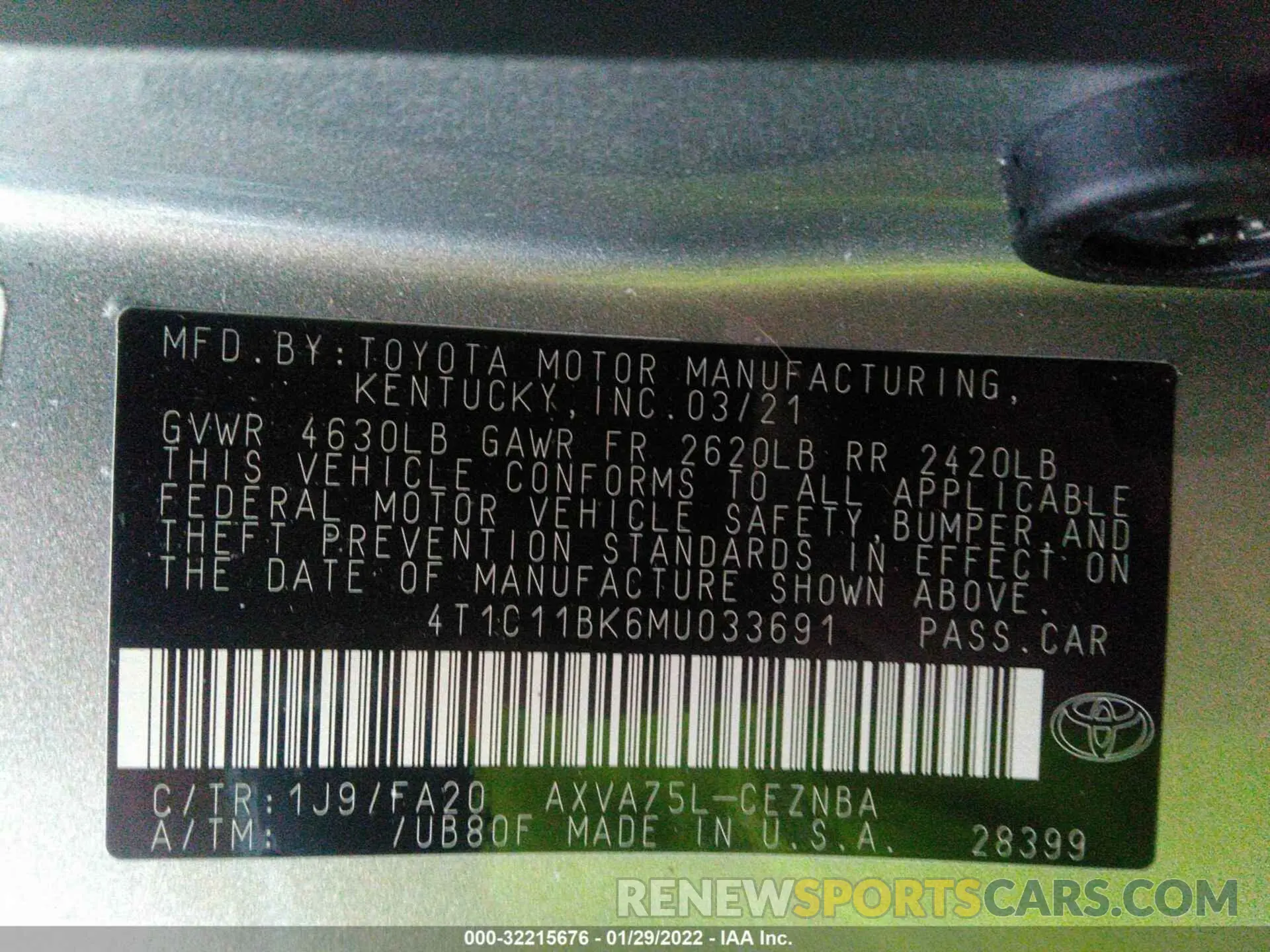 9 Photograph of a damaged car 4T1C11BK6MU033691 TOYOTA CAMRY 2021