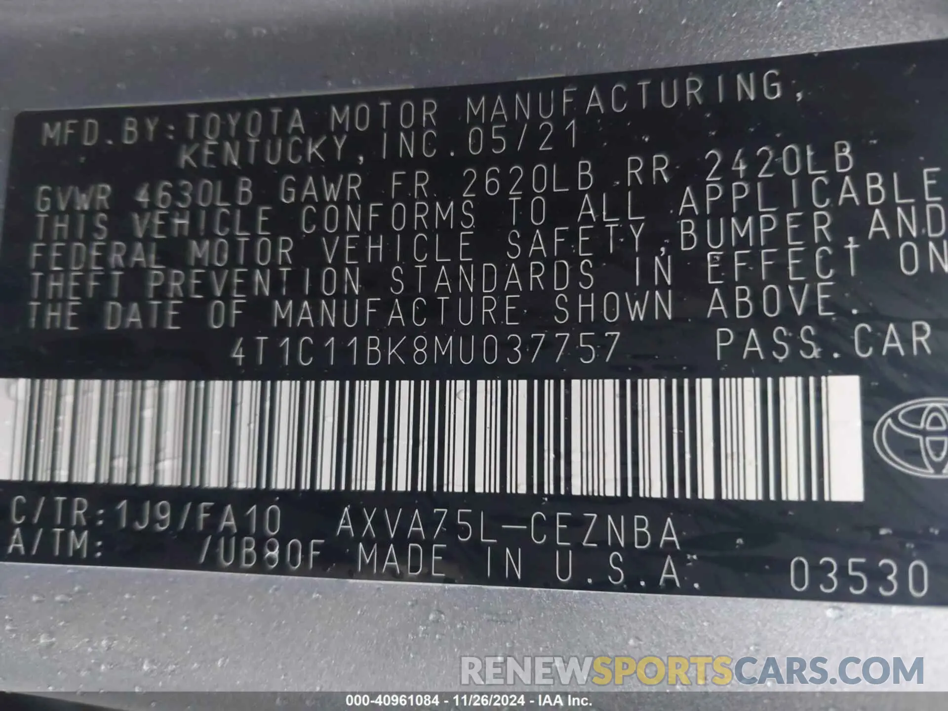 9 Фотография поврежденного автомобиля 4T1C11BK8MU037757 TOYOTA CAMRY 2021