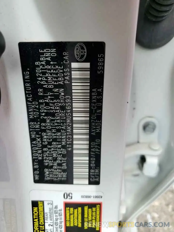 12 Фотография поврежденного автомобиля 4T1C31AK2MU546593 TOYOTA CAMRY 2021