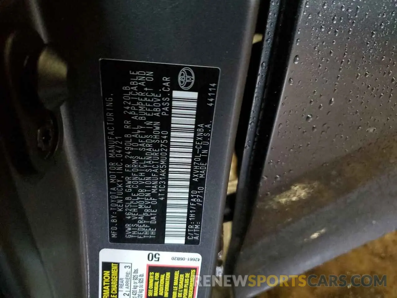 13 Фотография поврежденного автомобиля 4T1C31AK5MU027540 TOYOTA CAMRY 2021