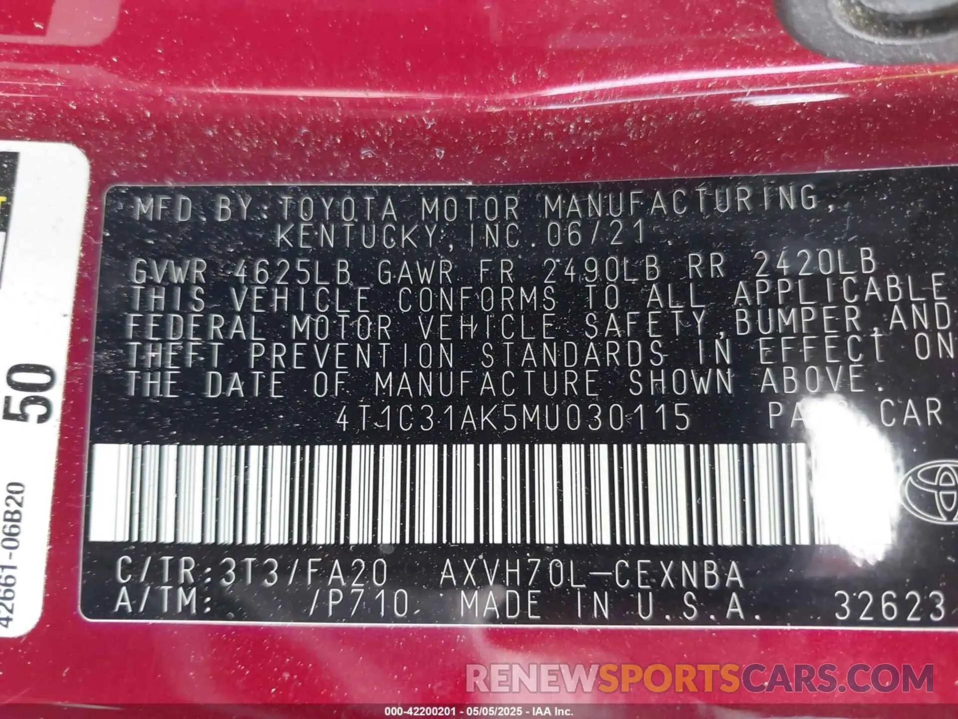 9 Фотография поврежденного автомобиля 4T1C31AK5MU030115 TOYOTA CAMRY 2021