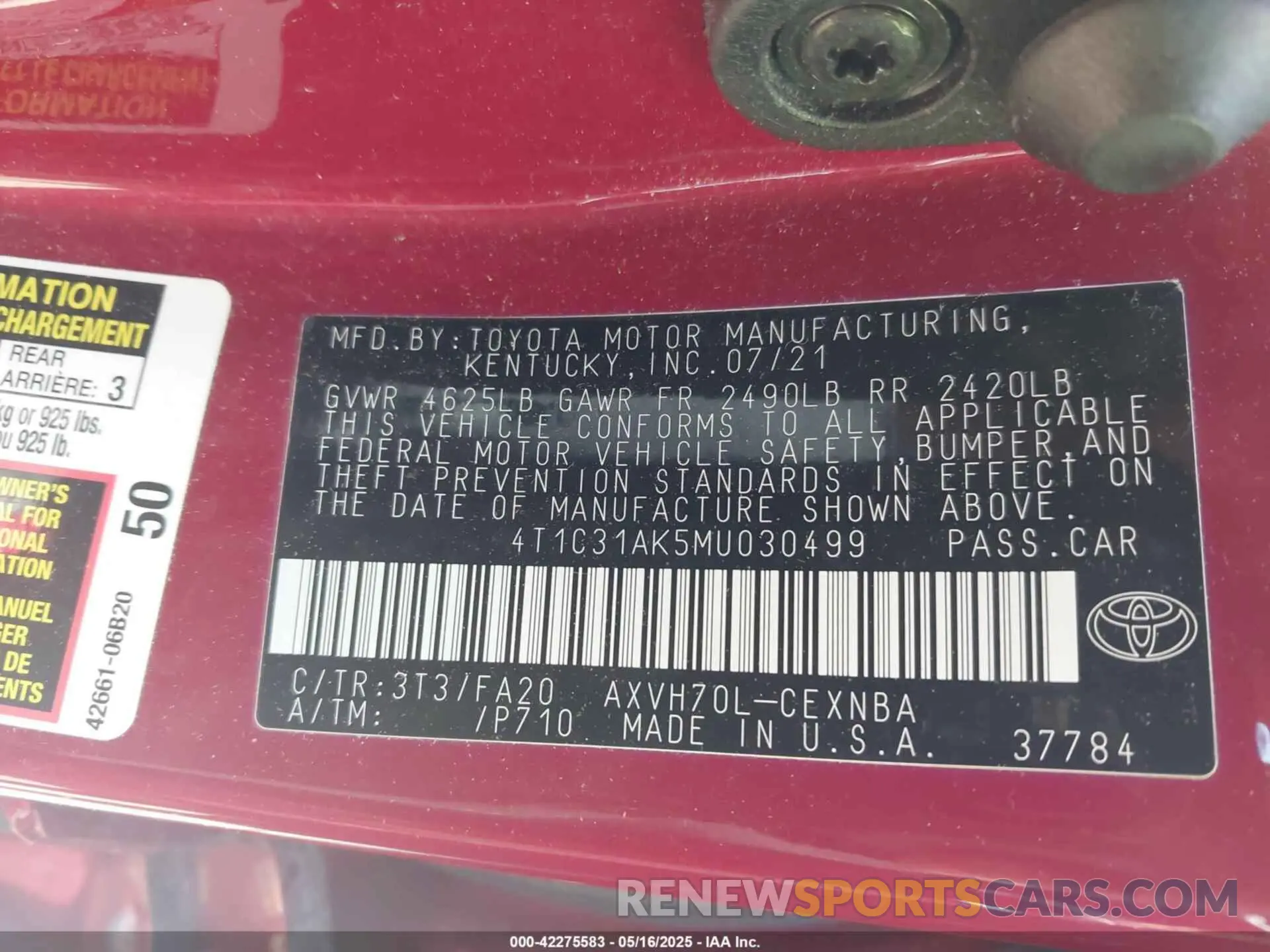 9 Photograph of a damaged car 4T1C31AK5MU030499 TOYOTA CAMRY 2021