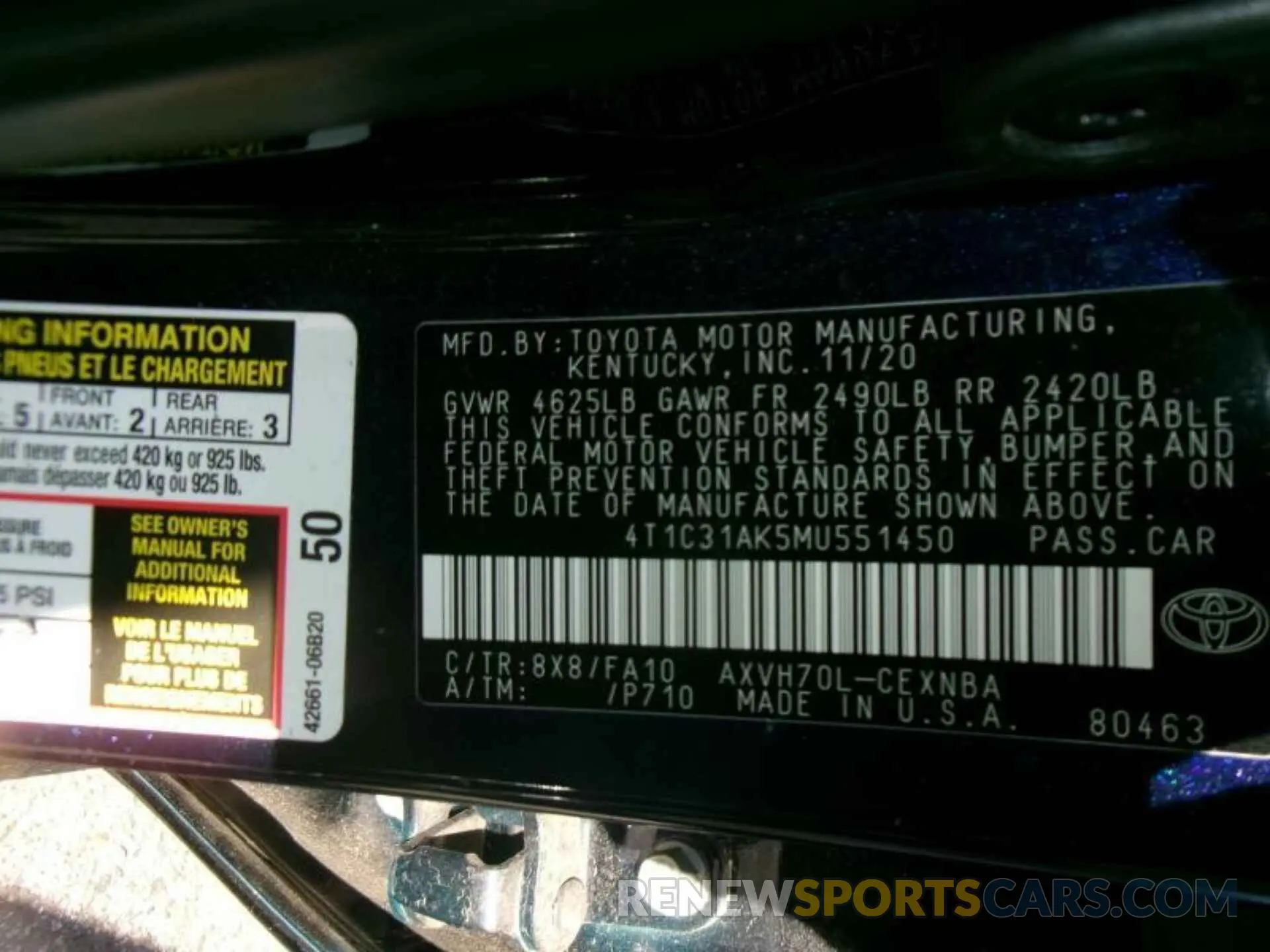 10 Photograph of a damaged car 4T1C31AK5MU551450 TOYOTA CAMRY 2021