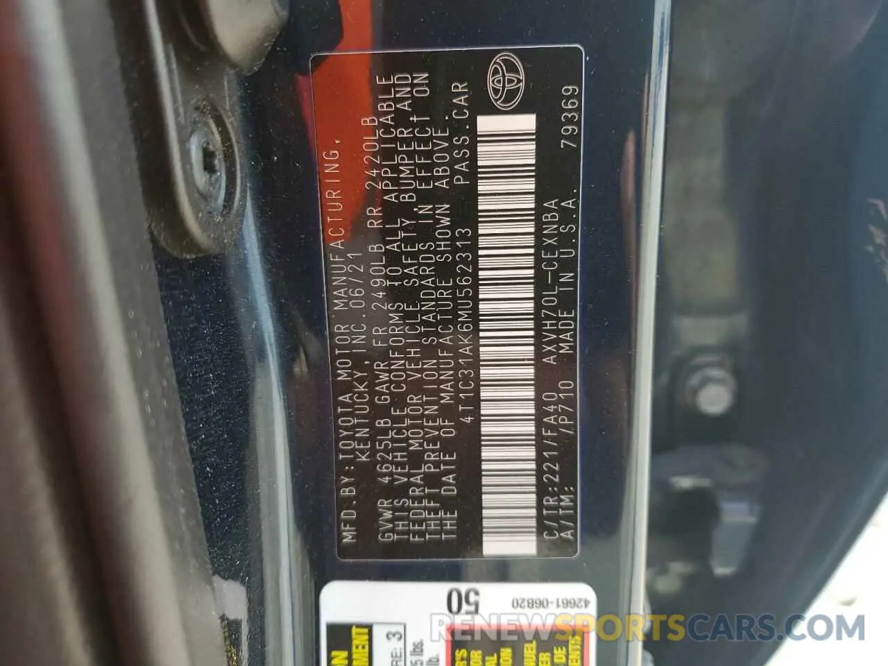 12 Фотография поврежденного автомобиля 4T1C31AK6MU562313 TOYOTA CAMRY 2021
