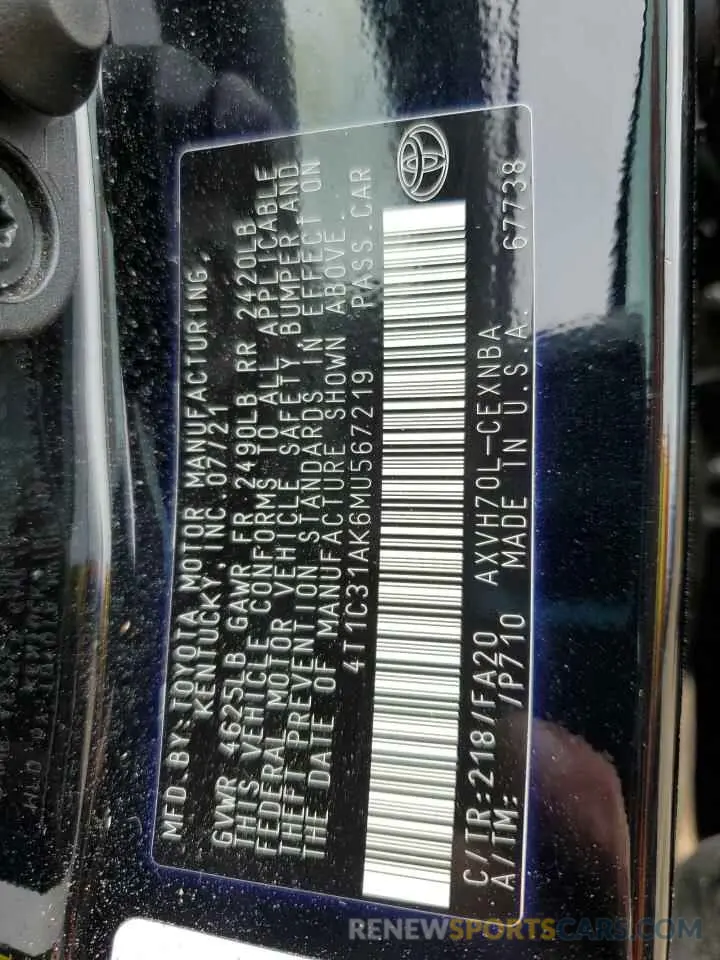 12 Photograph of a damaged car 4T1C31AK6MU567219 TOYOTA CAMRY 2021