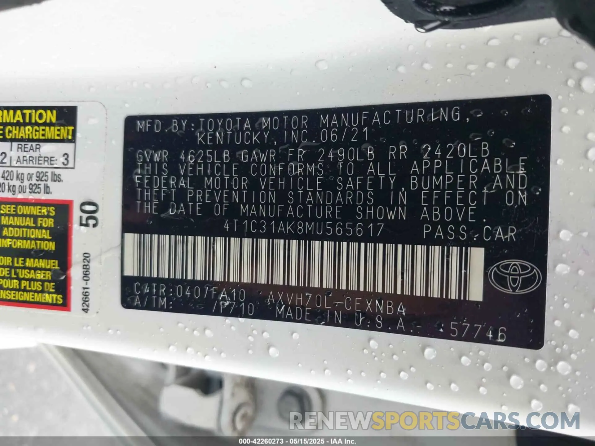 9 Фотография поврежденного автомобиля 4T1C31AK8MU565617 TOYOTA CAMRY 2021