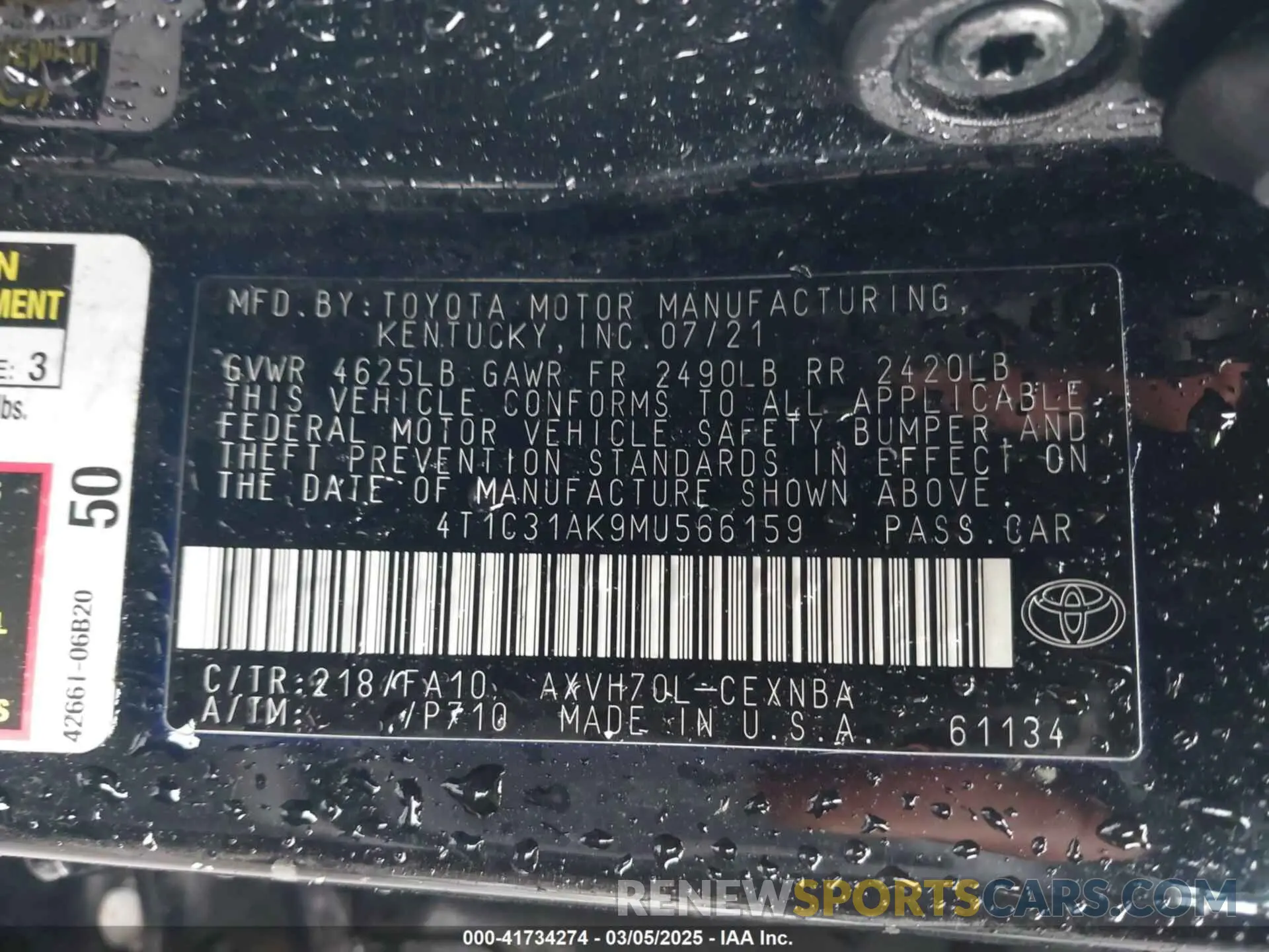 9 Фотография поврежденного автомобиля 4T1C31AK9MU566159 TOYOTA CAMRY 2021