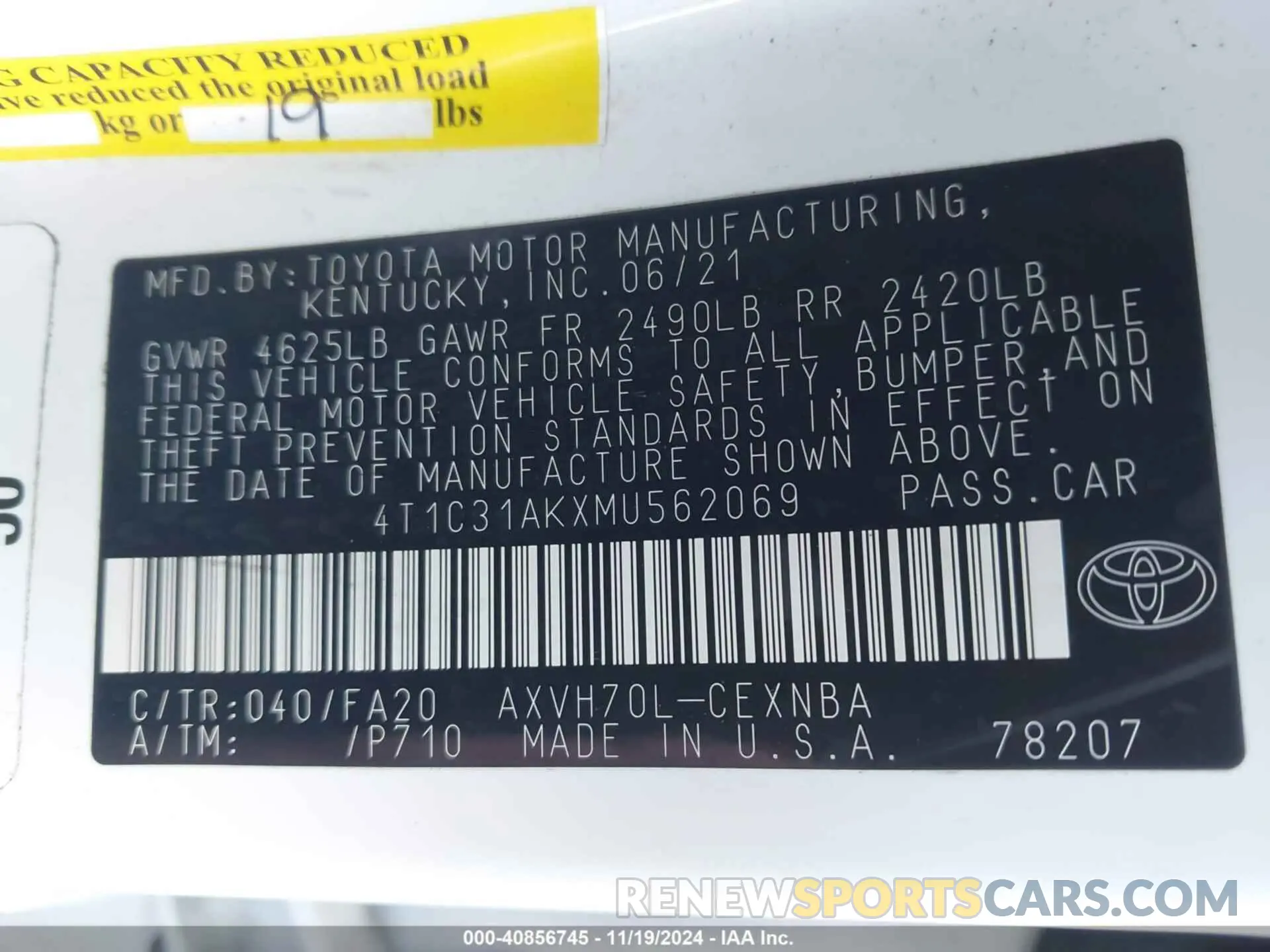 9 Фотография поврежденного автомобиля 4T1C31AKXMU562069 TOYOTA CAMRY 2021