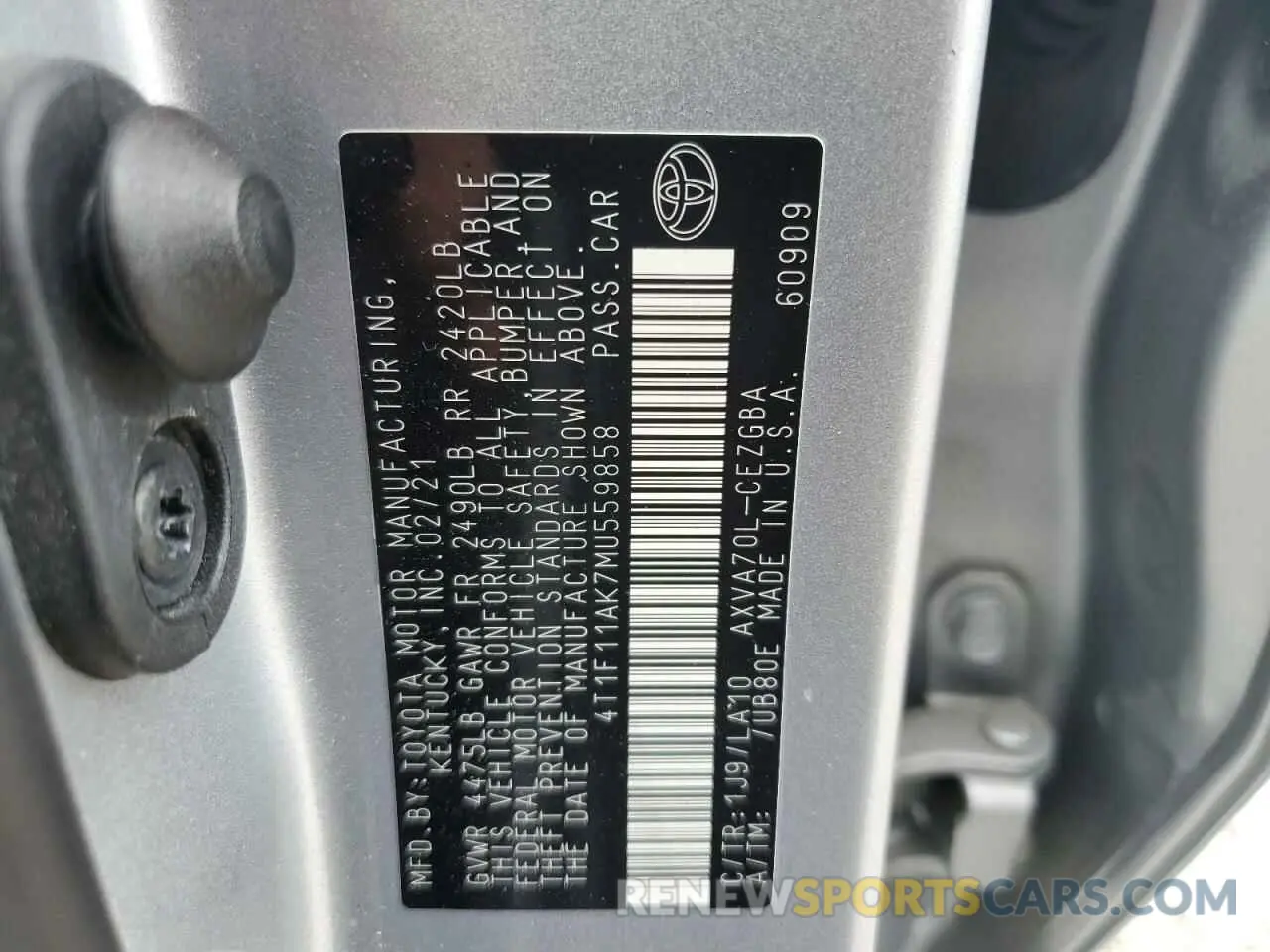 12 Photograph of a damaged car 4T1F11AK7MU559858 TOYOTA CAMRY 2021