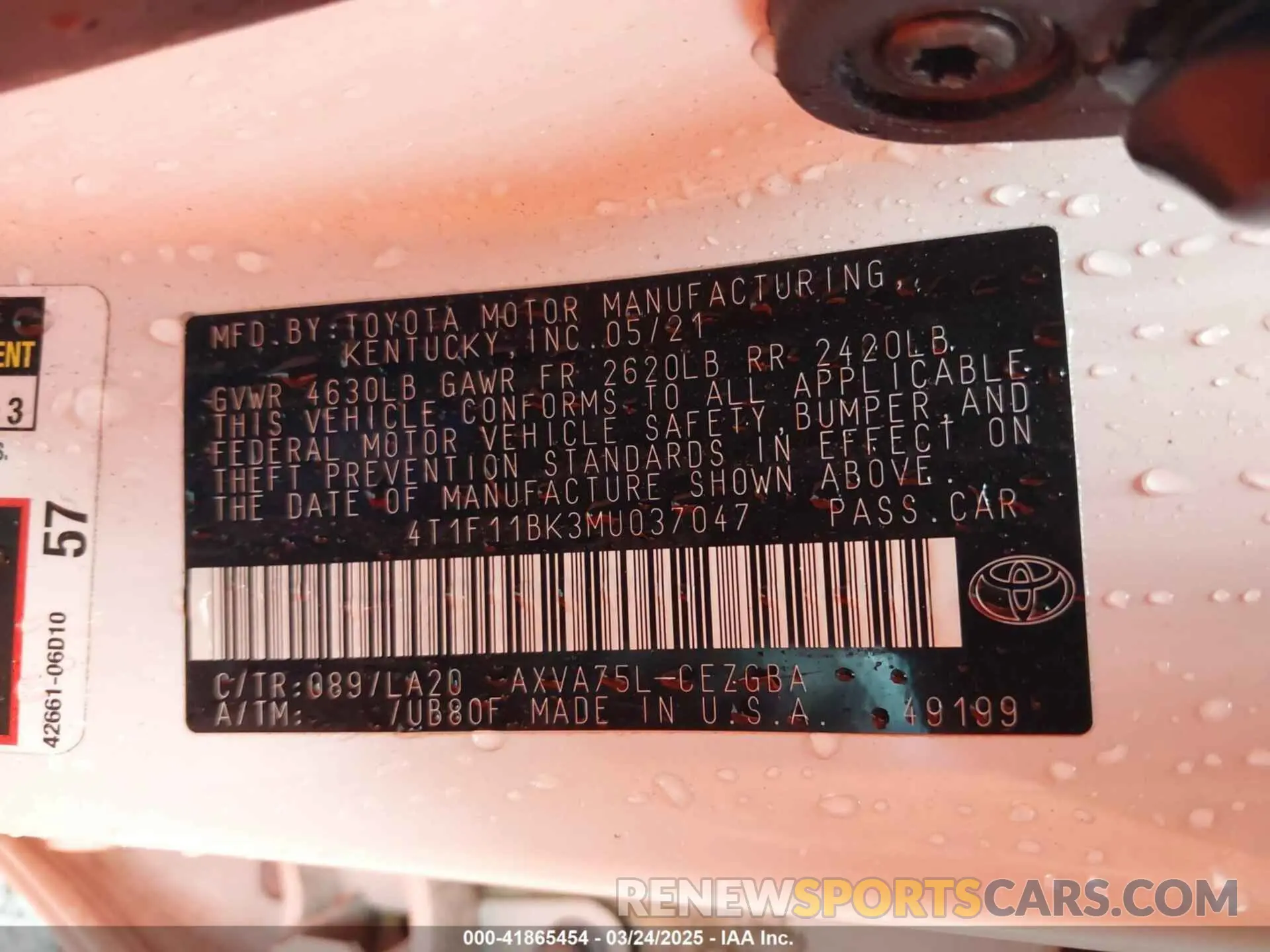 9 Photograph of a damaged car 4T1F11BK3MU037047 TOYOTA CAMRY 2021