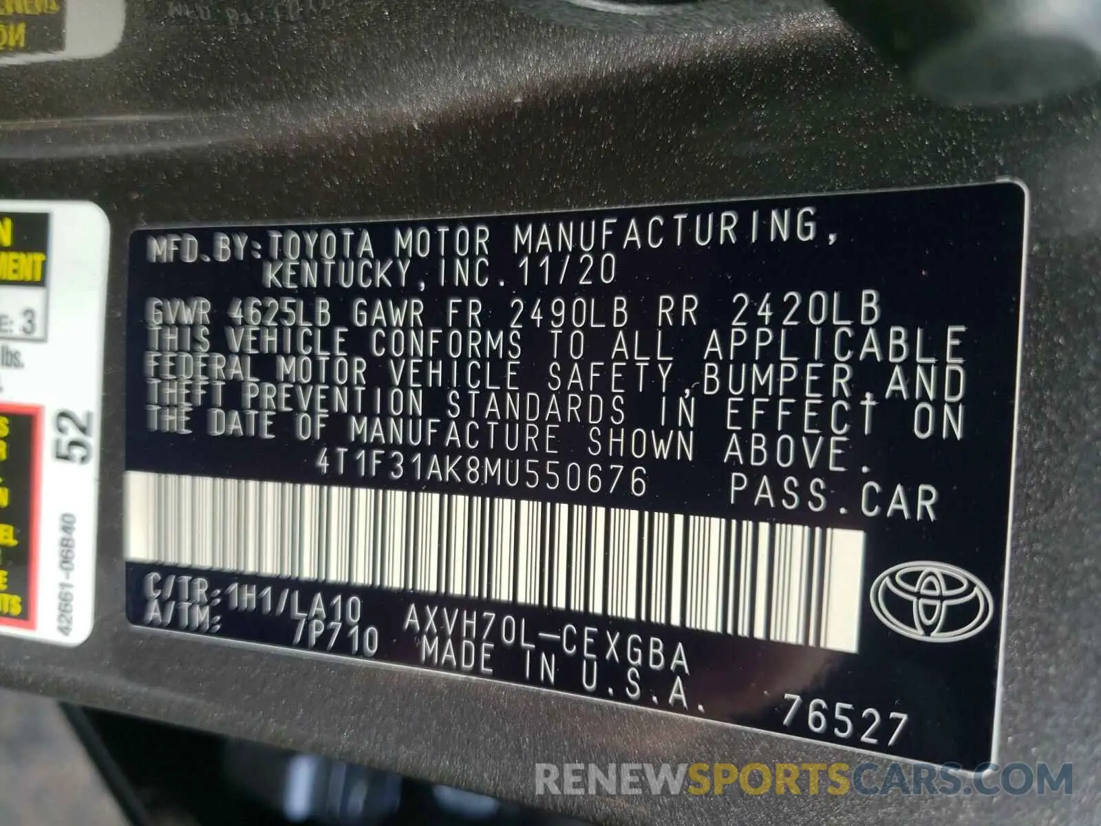 10 Photograph of a damaged car 4T1F31AK8MU550676 TOYOTA CAMRY 2021