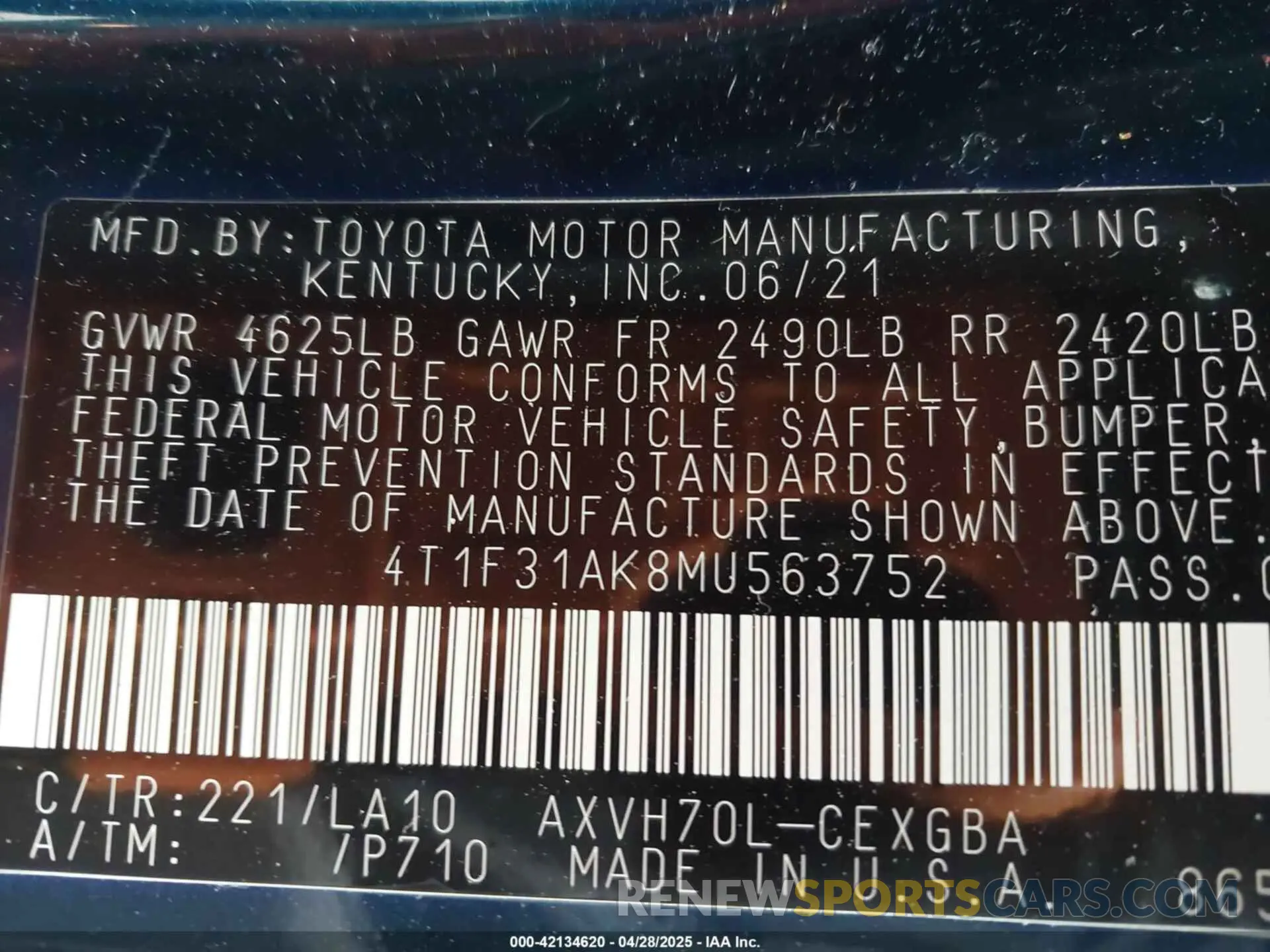 9 Photograph of a damaged car 4T1F31AK8MU563752 TOYOTA CAMRY 2021