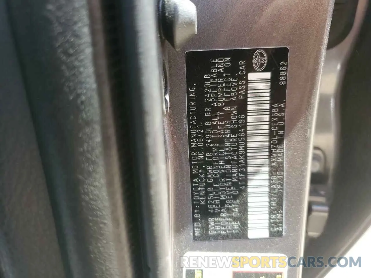 13 Photograph of a damaged car 4T1F31AK9MU564196 TOYOTA CAMRY 2021