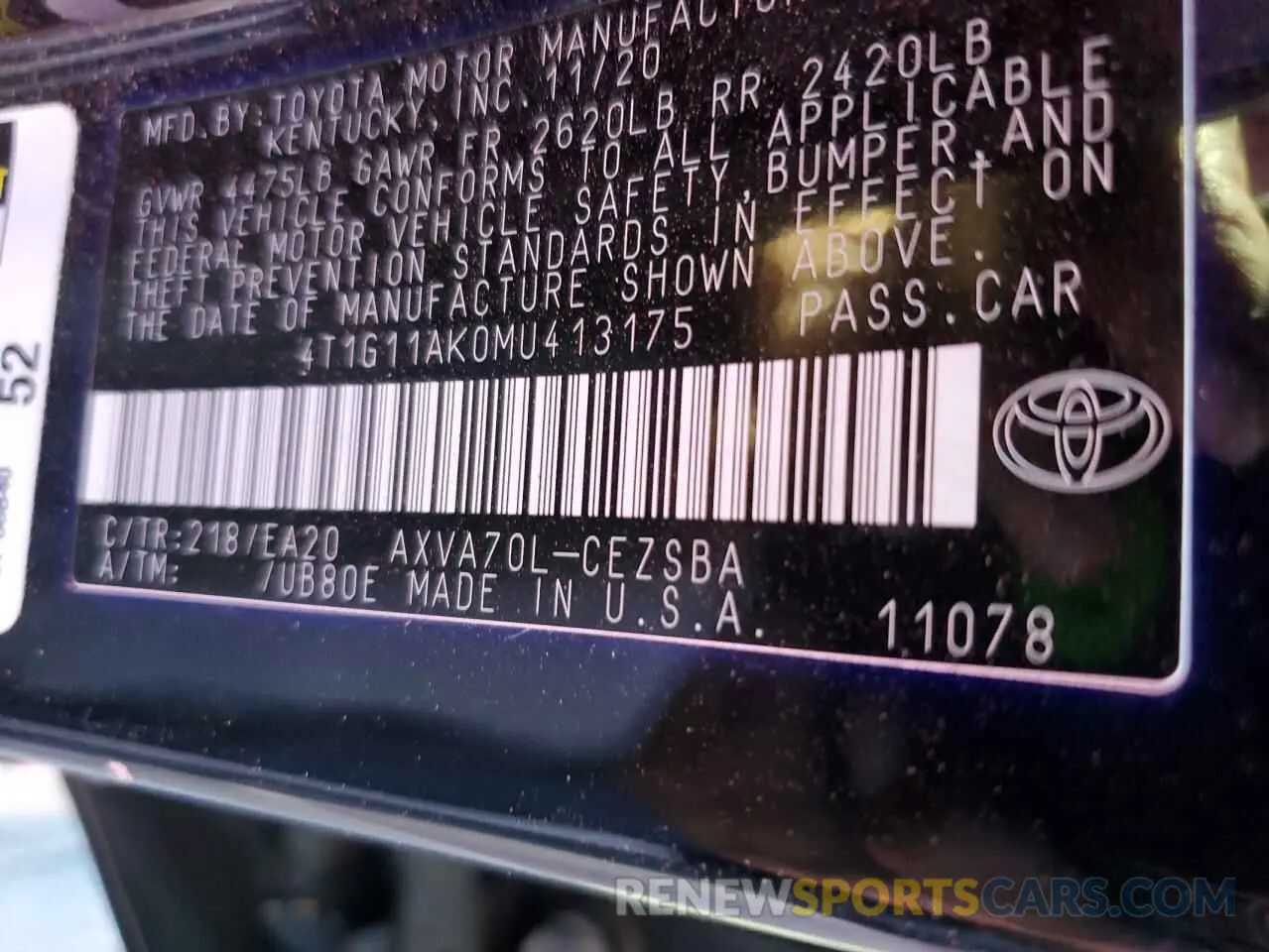 13 Фотография поврежденного автомобиля 4T1G11AK0MU413175 TOYOTA CAMRY 2021