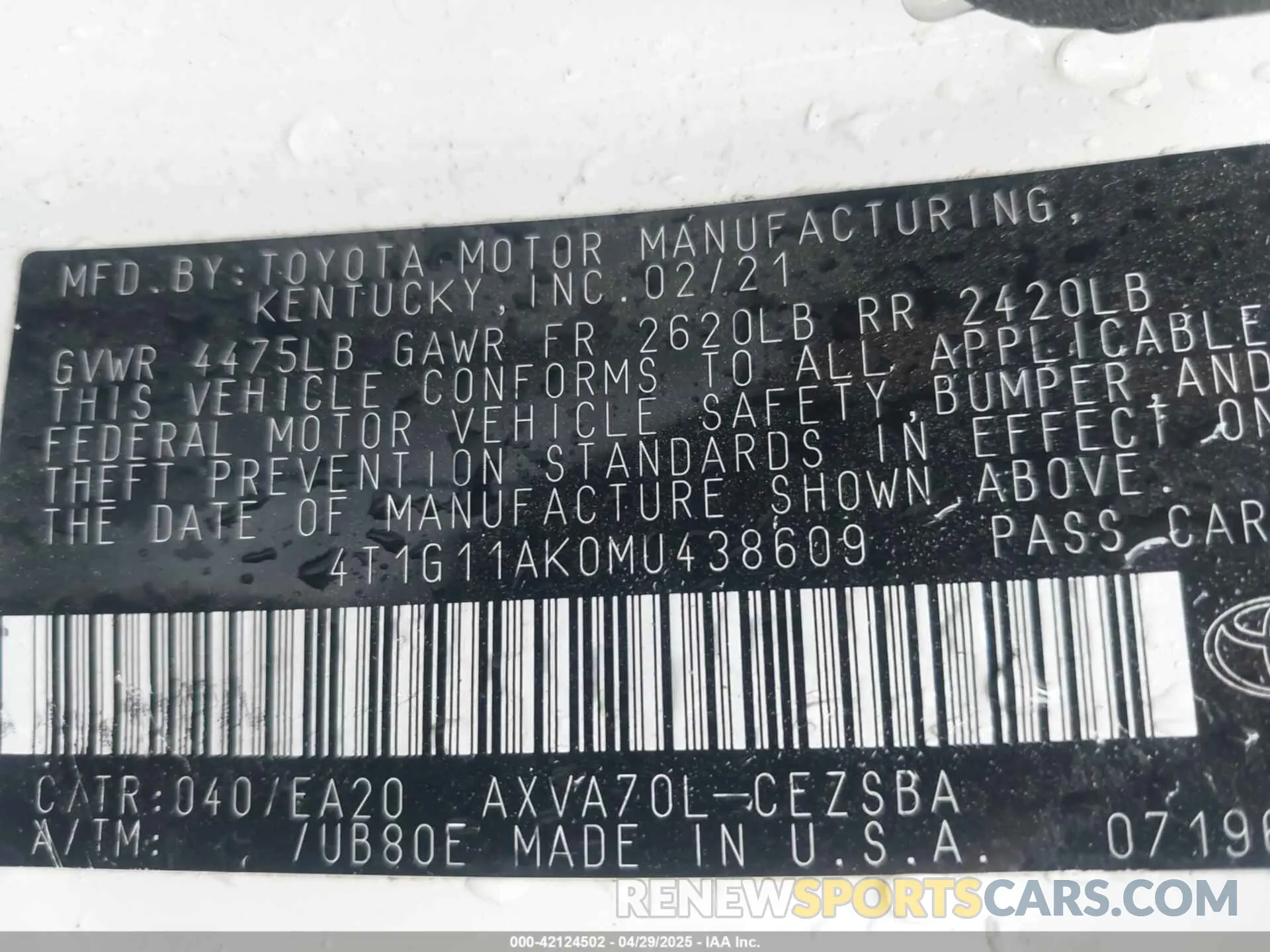 9 Photograph of a damaged car 4T1G11AK0MU438609 TOYOTA CAMRY 2021